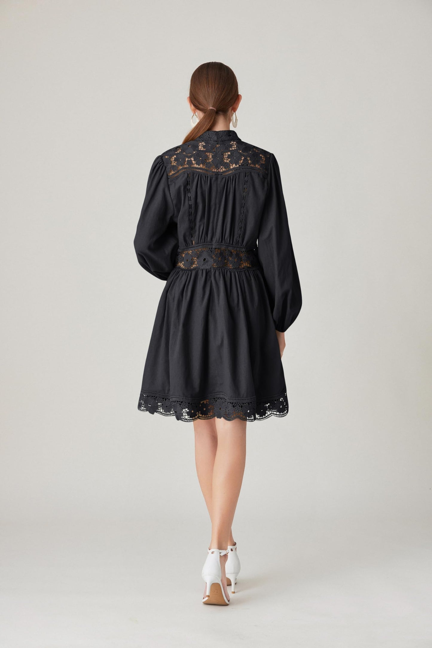 BK-Lace Lantern Long Sleeve Mini Dress - LAI MENG FIVE CATS