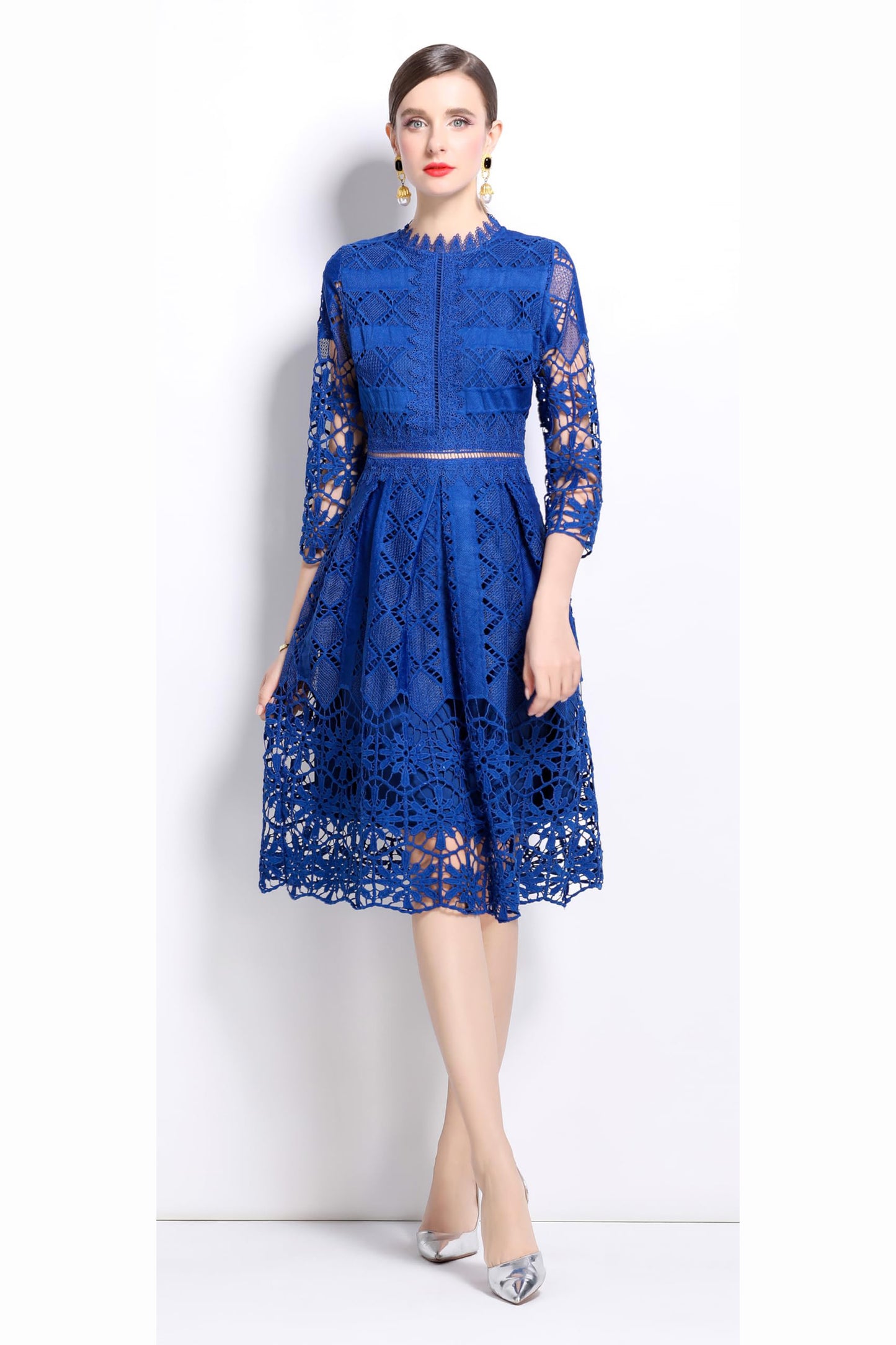 Womens 2/3 Sleeve Wedding Midi Dress - LAI MENG FIVE CATS