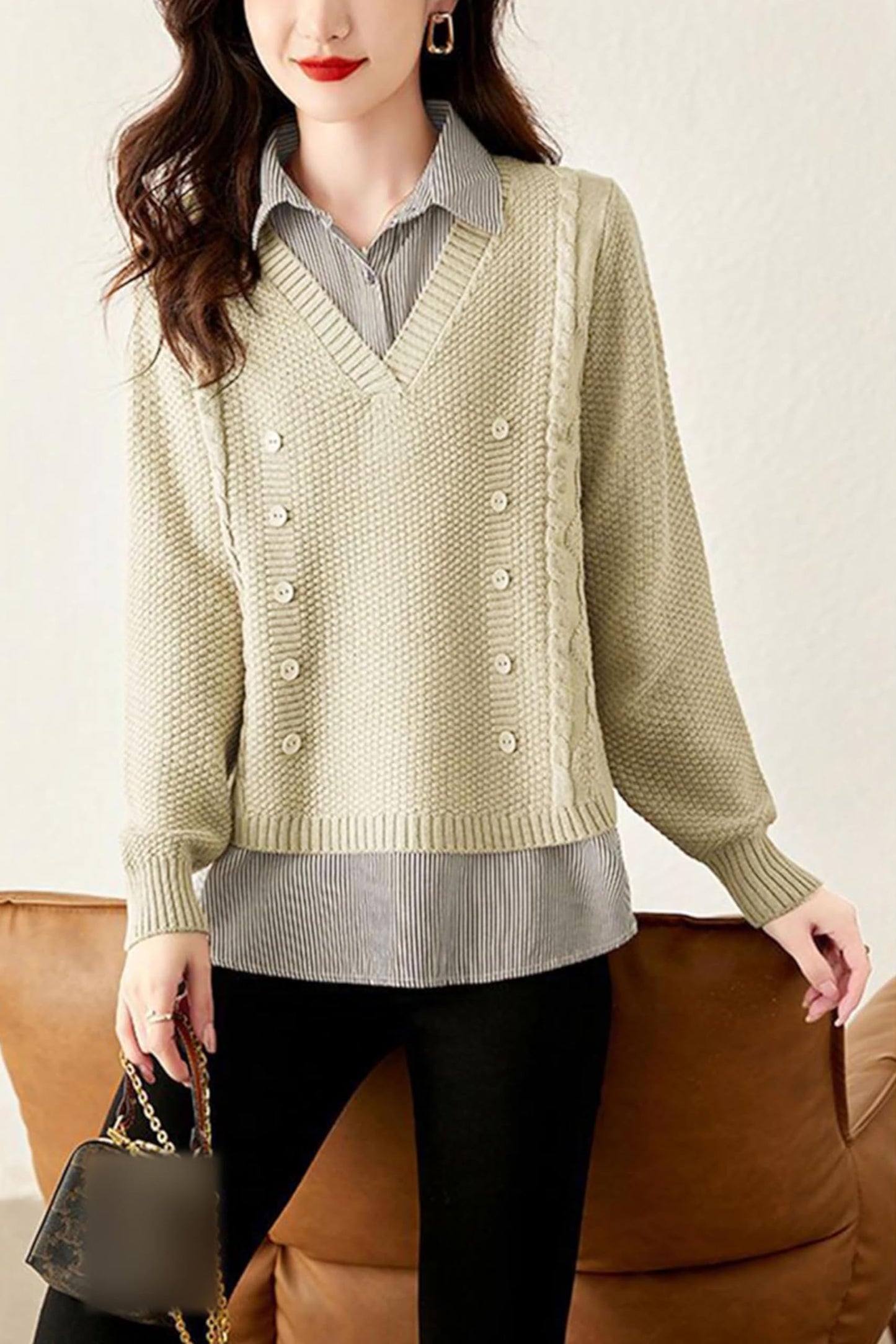 Knit 2 in 1 Tunics Patchwork Tops - LAI MENG FIVE CATS
