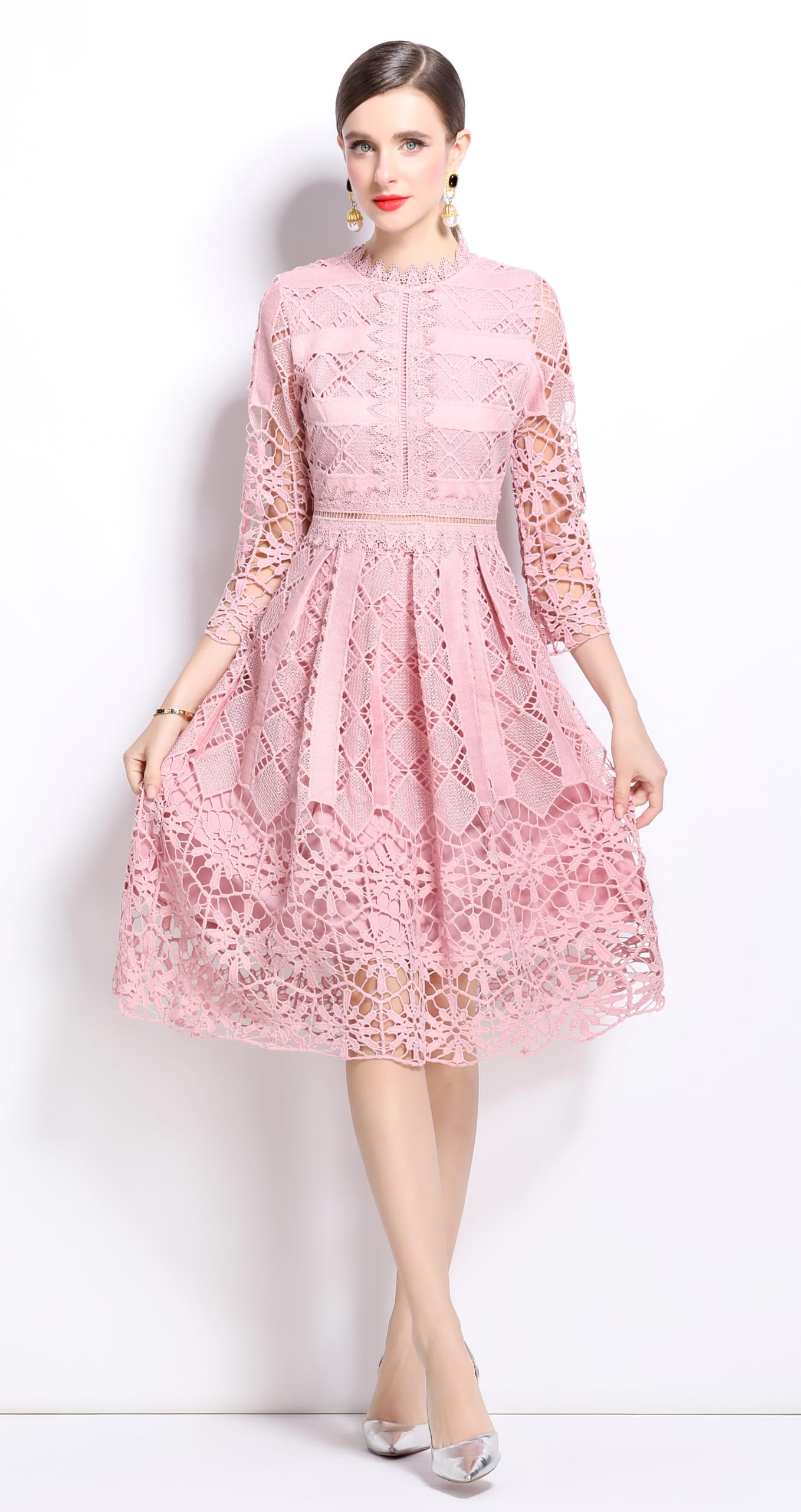 Womens 2/3 Sleeve Wedding Midi Dress - LAI MENG FIVE CATS