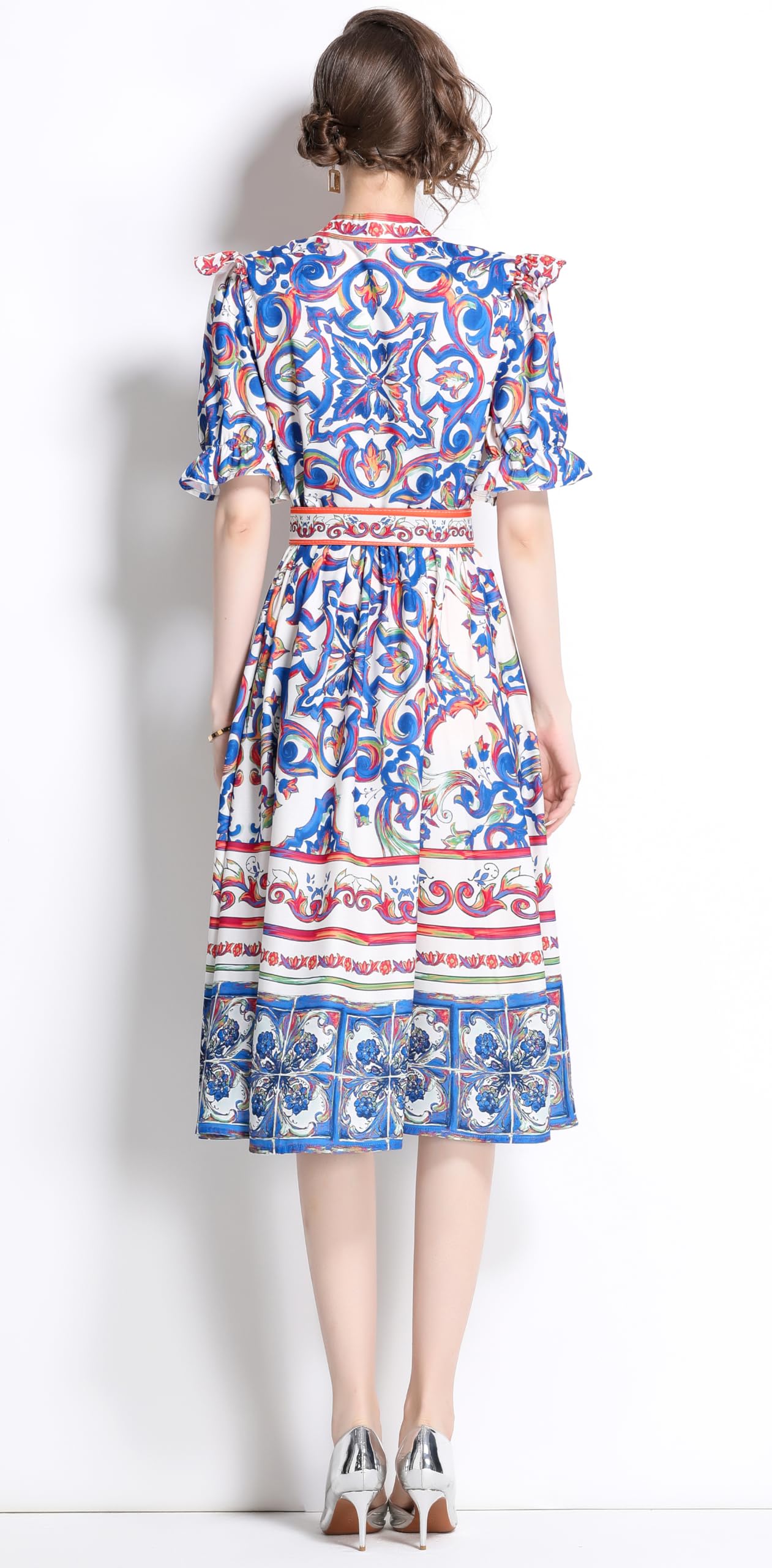 BK-Short Puff Sleeve Floral Midi Dress - LAI MENG FIVE CATS