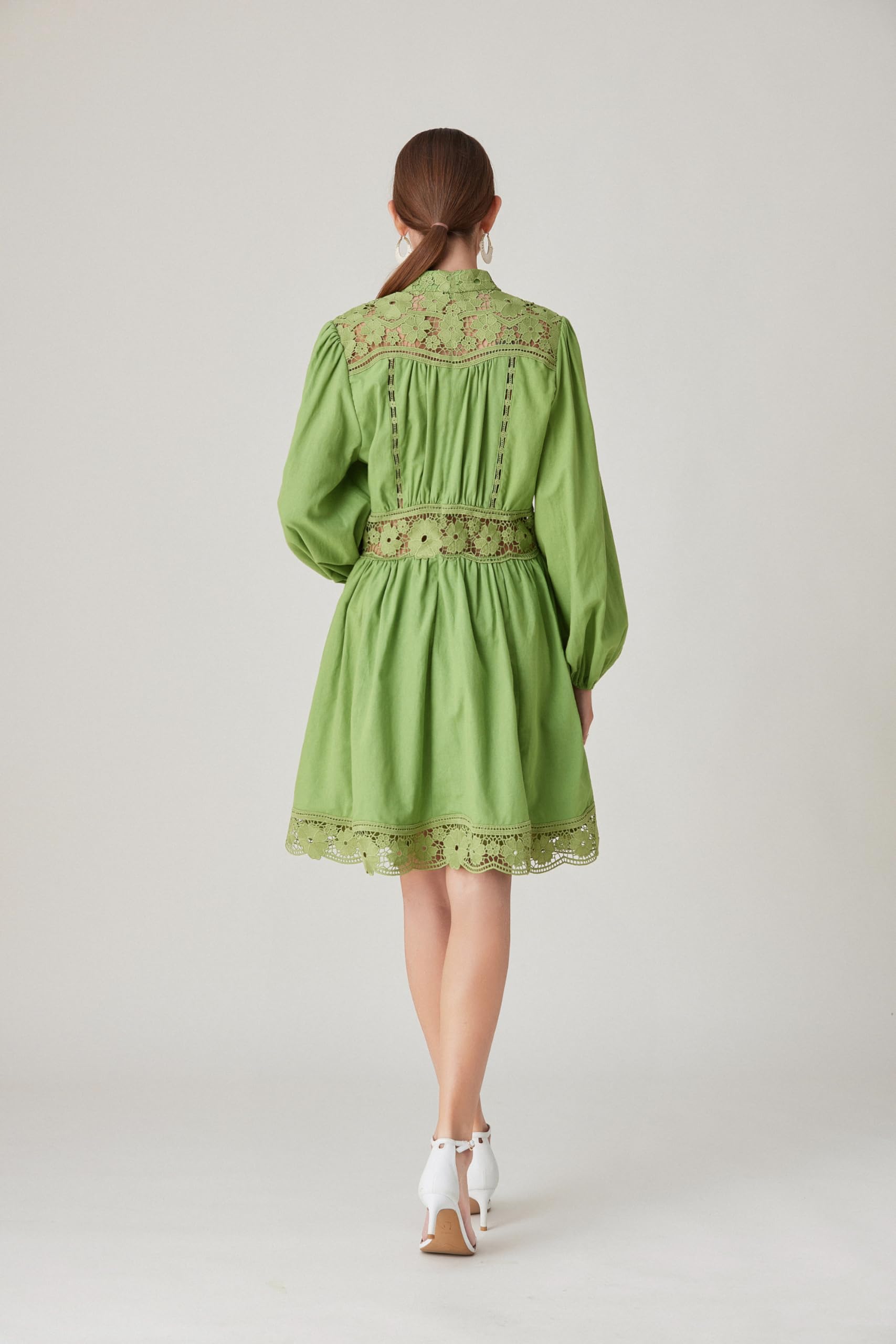 BK-Lace Lantern Long Sleeve Mini Dress - LAI MENG FIVE CATS