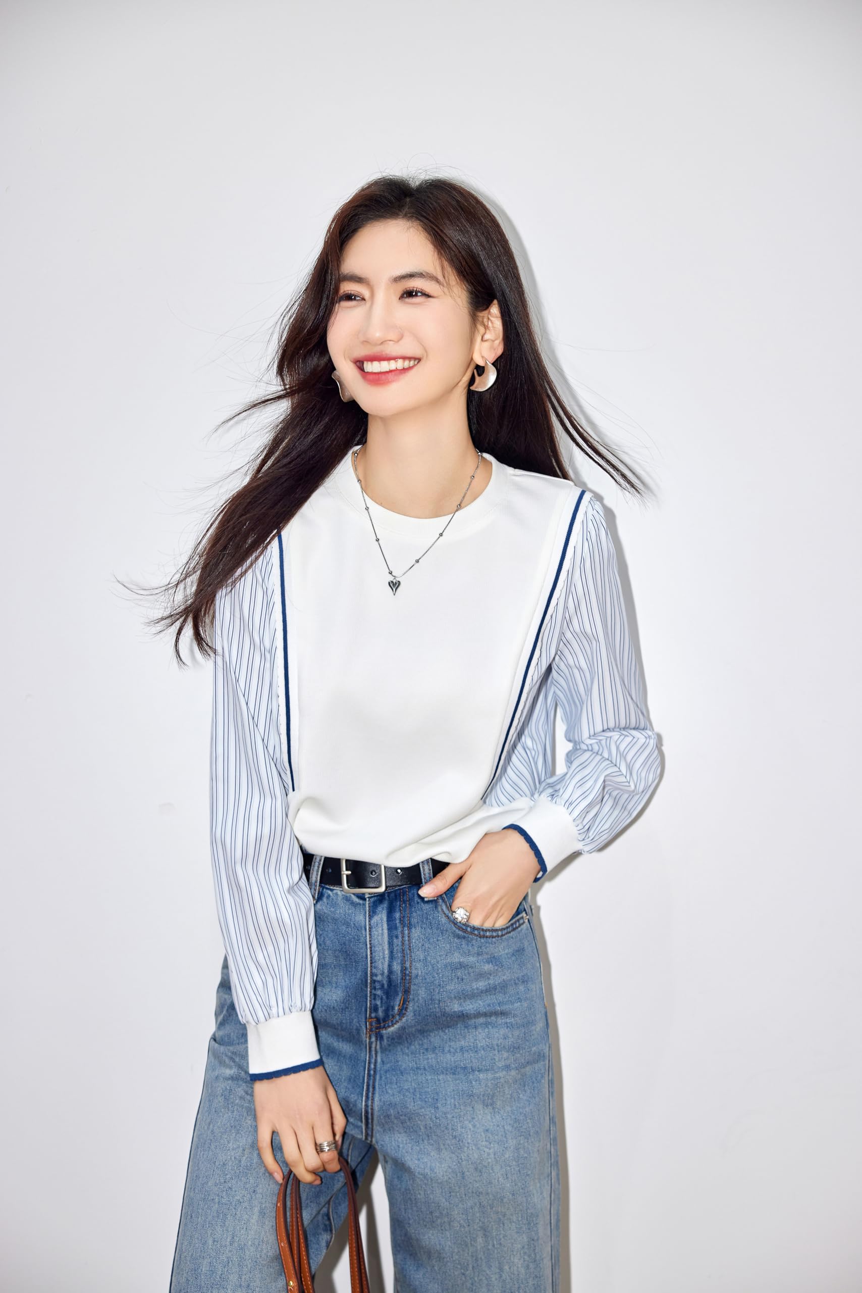 Pullover Patchwork Stripe Blouse Knit Tops - LAI MENG FIVE CATS