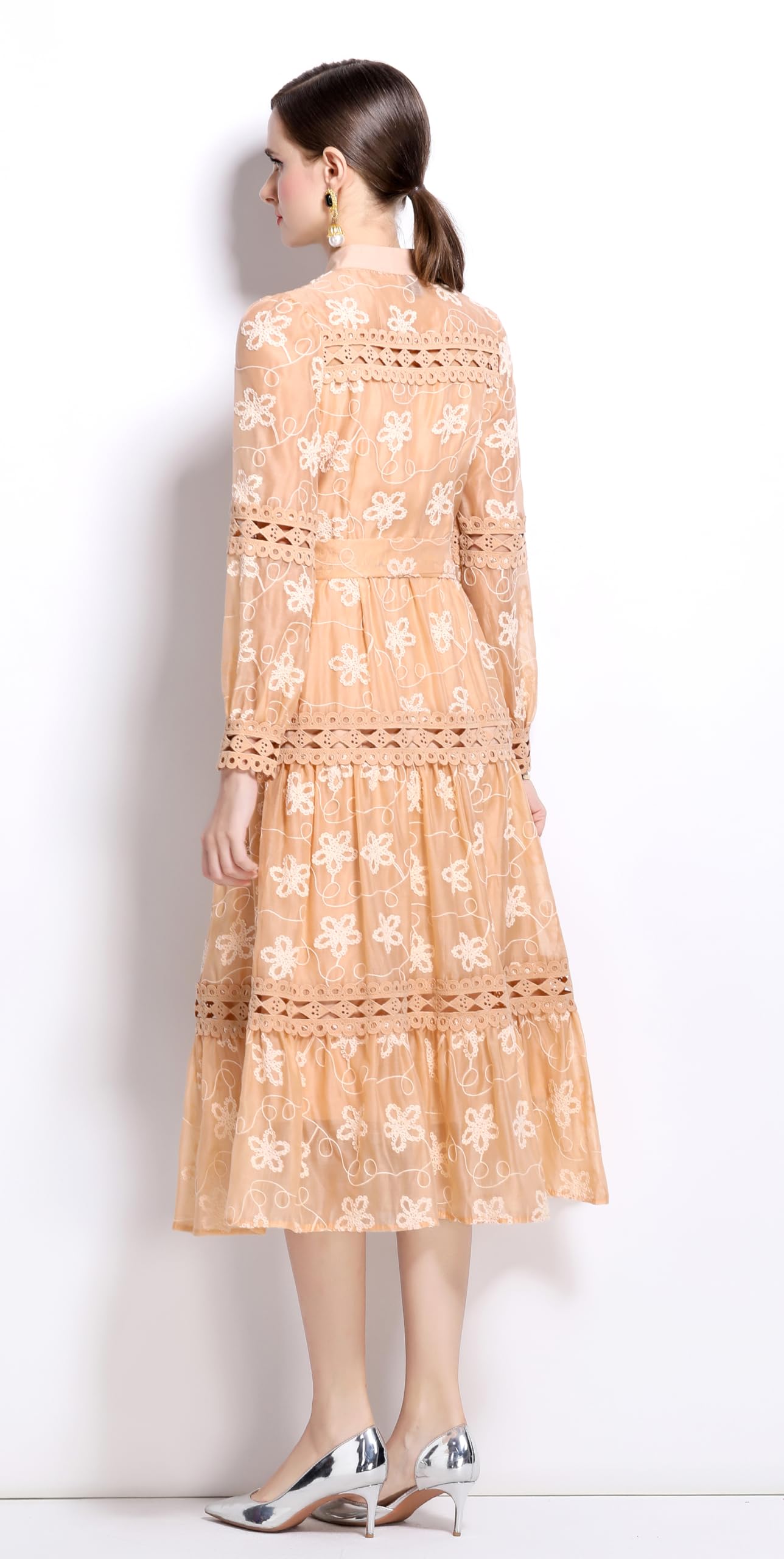 BK-Womens Lace Tulle Hollow Elegant Midi Dress - LAI MENG FIVE CATS