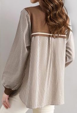 Pullover Patchwork Stripe Blouse Knit Tops - LAI MENG FIVE CATS