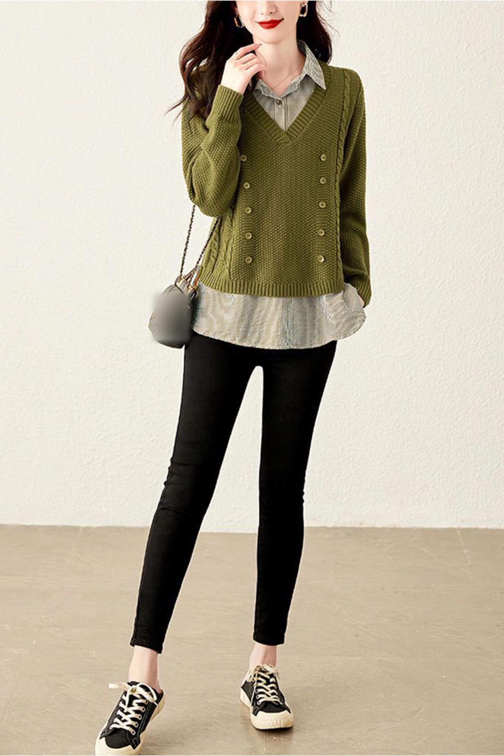 Knit  2 in 1 Tunics Patchwork Tops - LAI MENG FIVE CATS