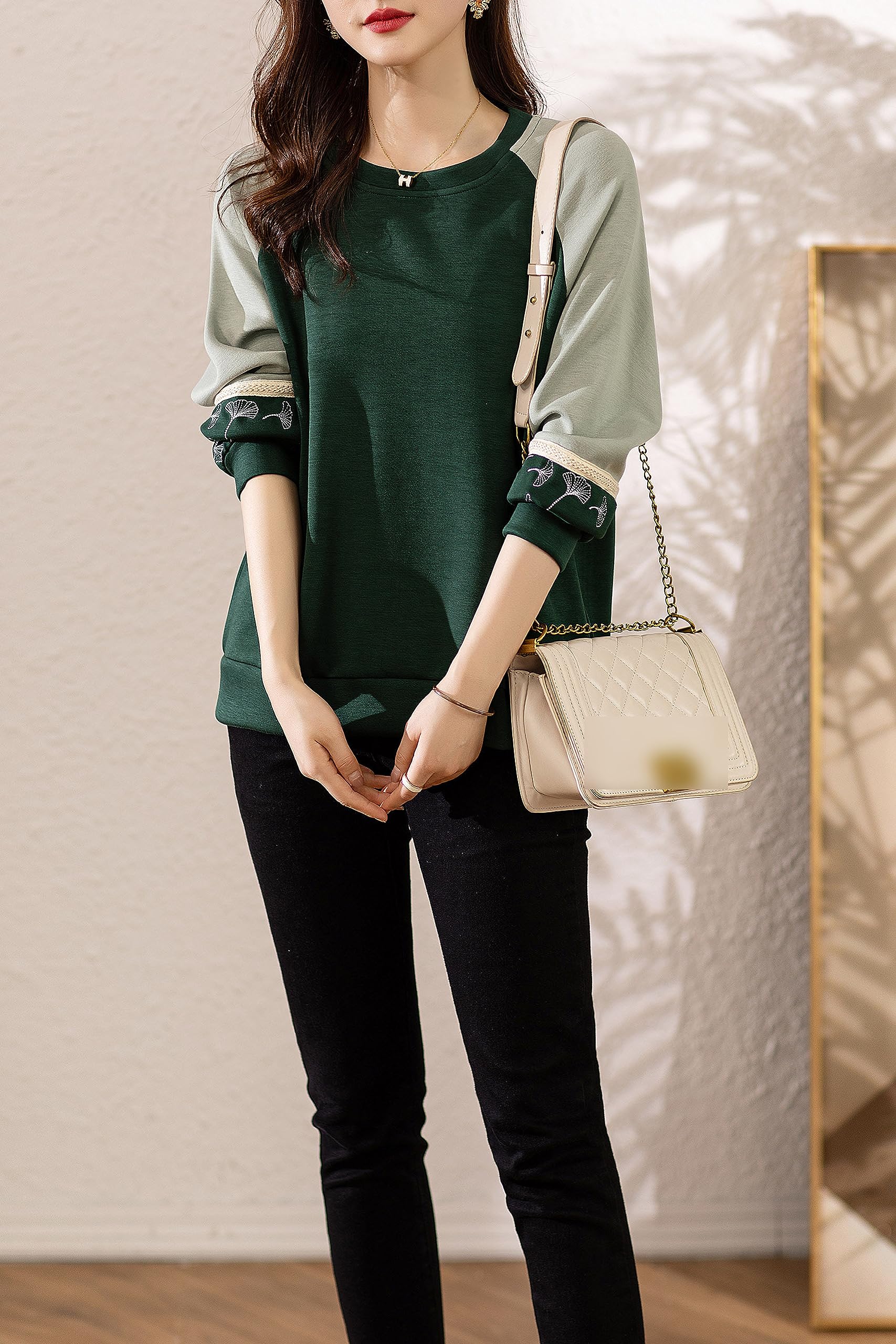Women's Fall Casual Loose Pullover Blouse Tops - LAI MENG FIVE CATS