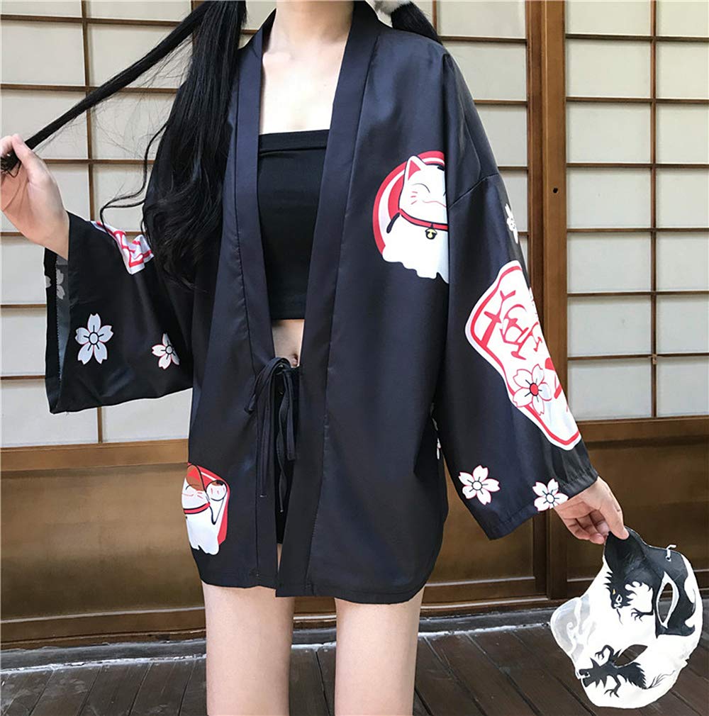 K10-Women's Lucky Cat Cardigan Kimono Cute Tops - LAI MENG FIVE CATS