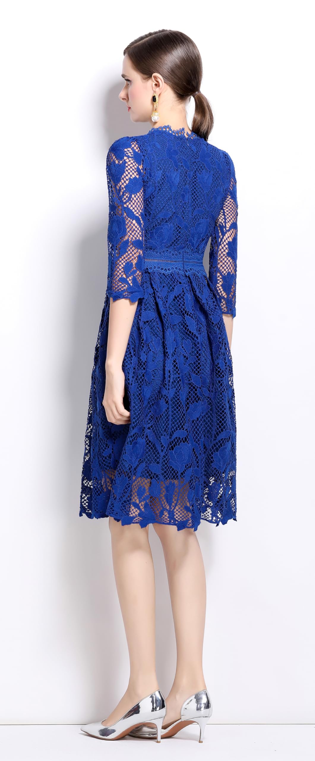 Womens Lace Floral Elegant Midi Dress - LAI MENG FIVE CATS