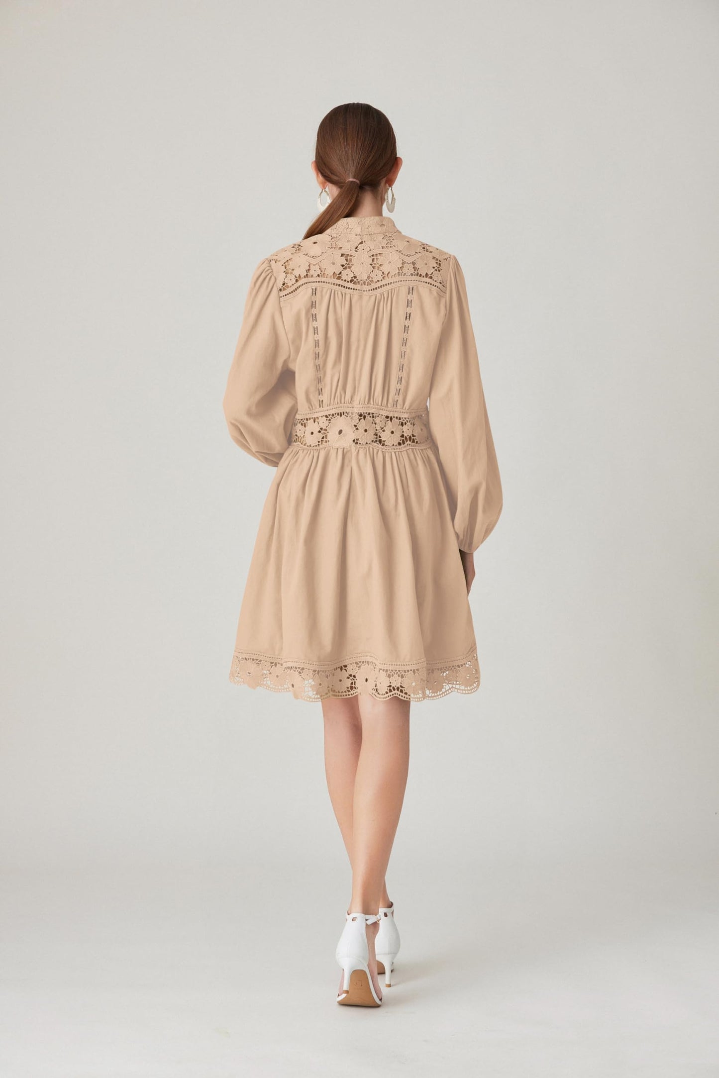 BK-Lace Lantern Long Sleeve Mini Dress - LAI MENG FIVE CATS