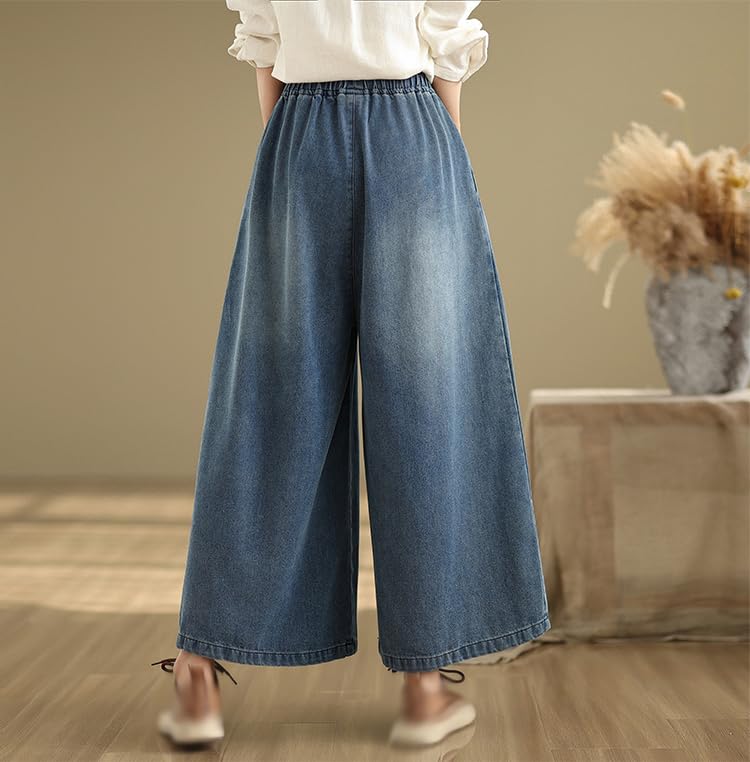 BK-Elastic Waist Double Pocket Wide Leg Trousers