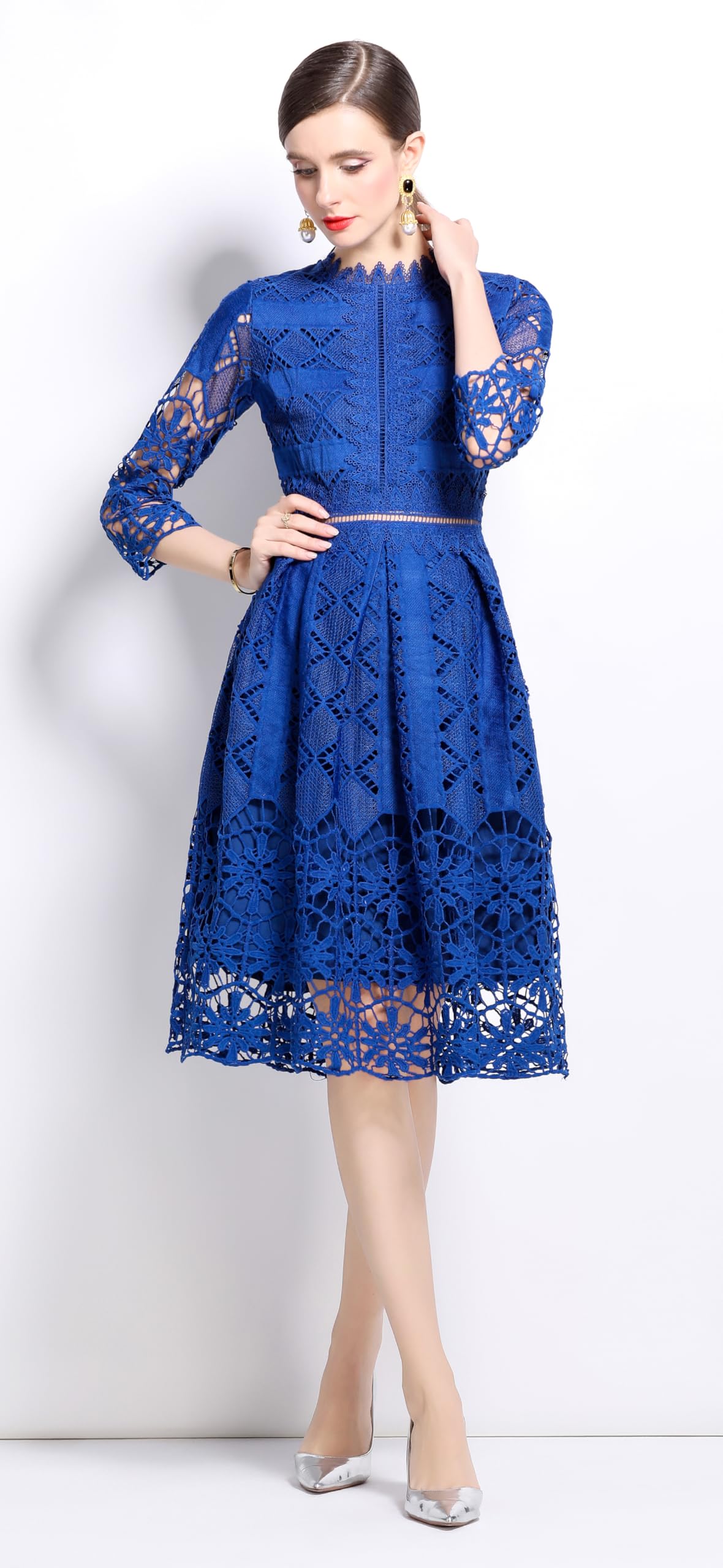 Womens 2/3 Sleeve Wedding Midi Dress - LAI MENG FIVE CATS