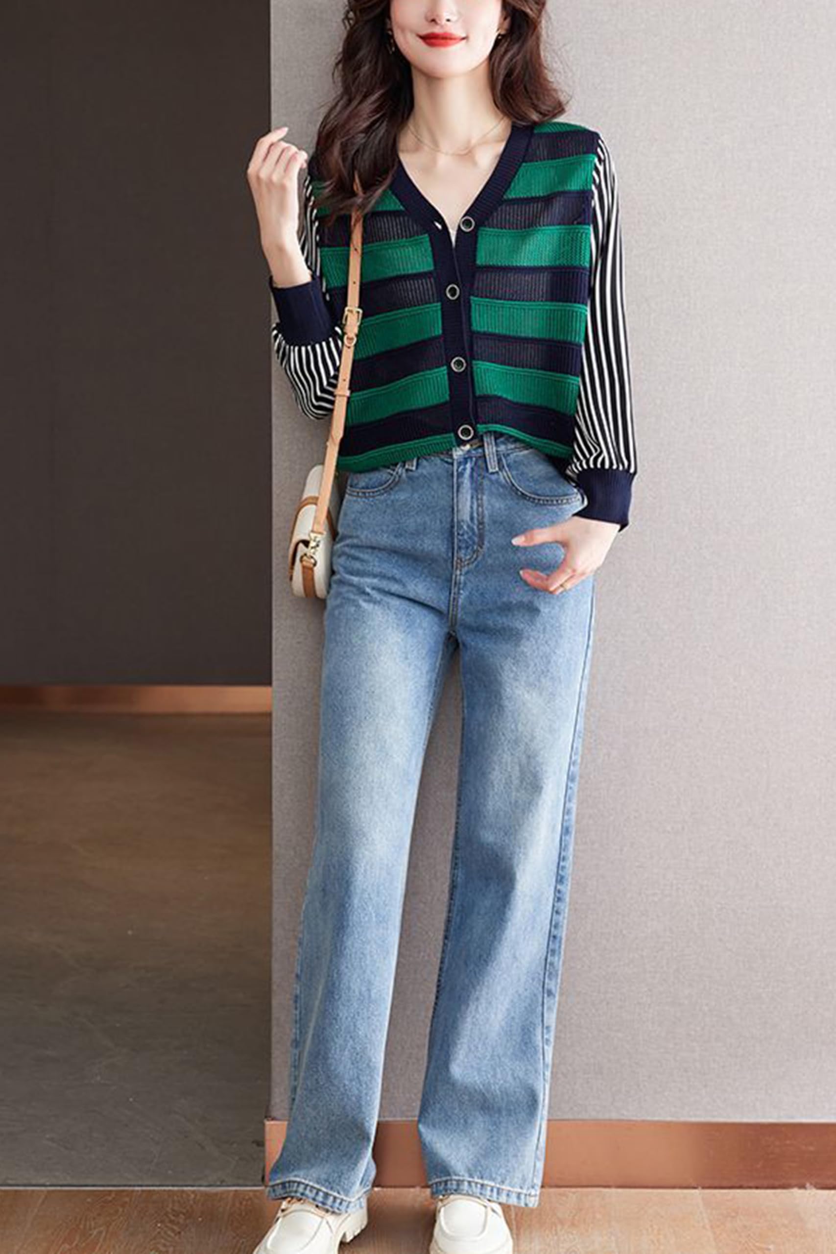 BK-Striped Cardigan Button Fashion Casual Tops - LAI MENG FIVE CATS