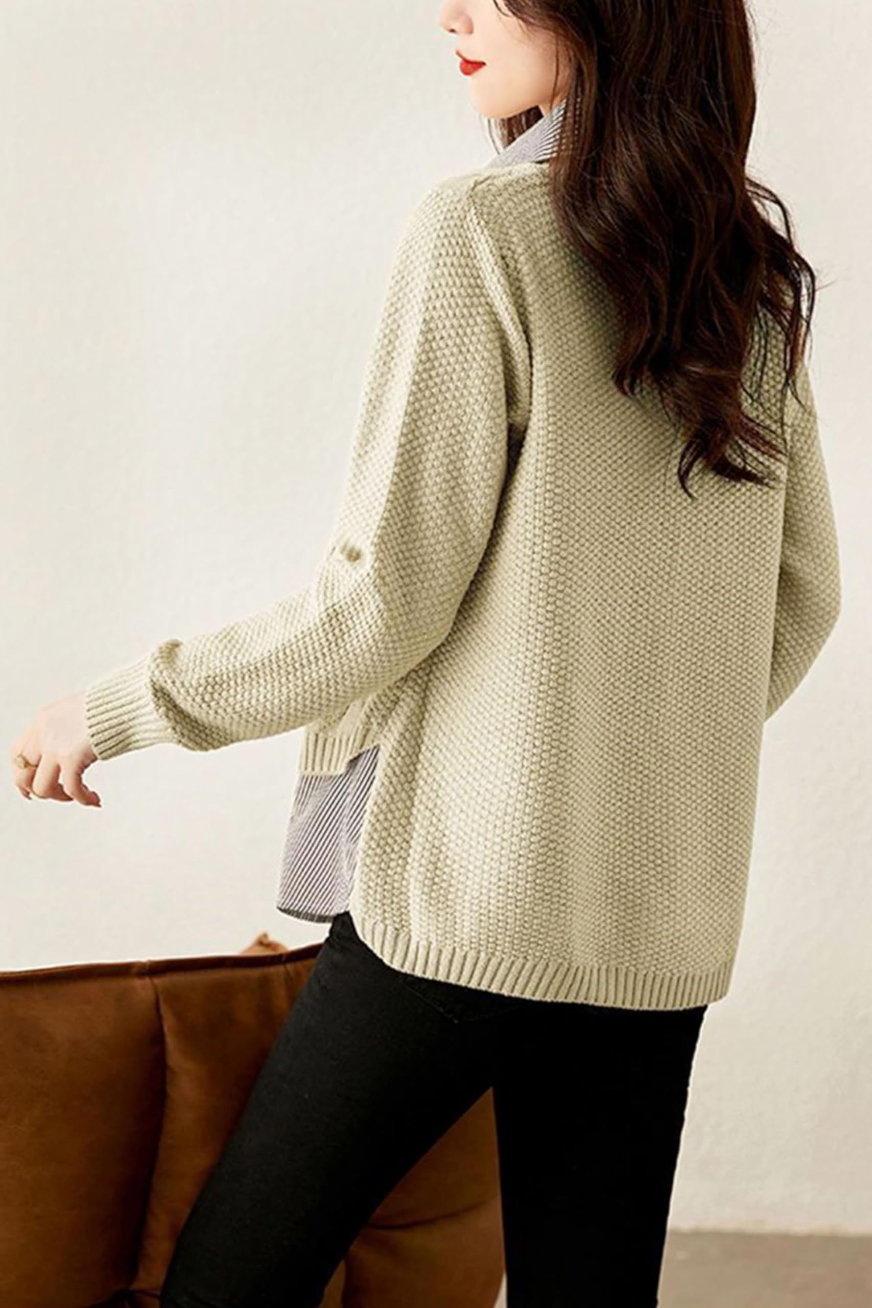 Knit  2 in 1 Tunics Patchwork Tops - LAI MENG FIVE CATS