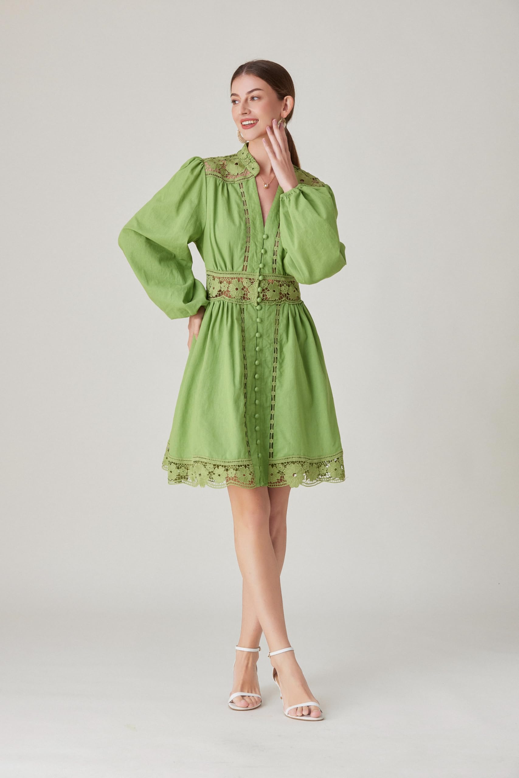 BK-Lace Lantern Long Sleeve Mini Dress - LAI MENG FIVE CATS