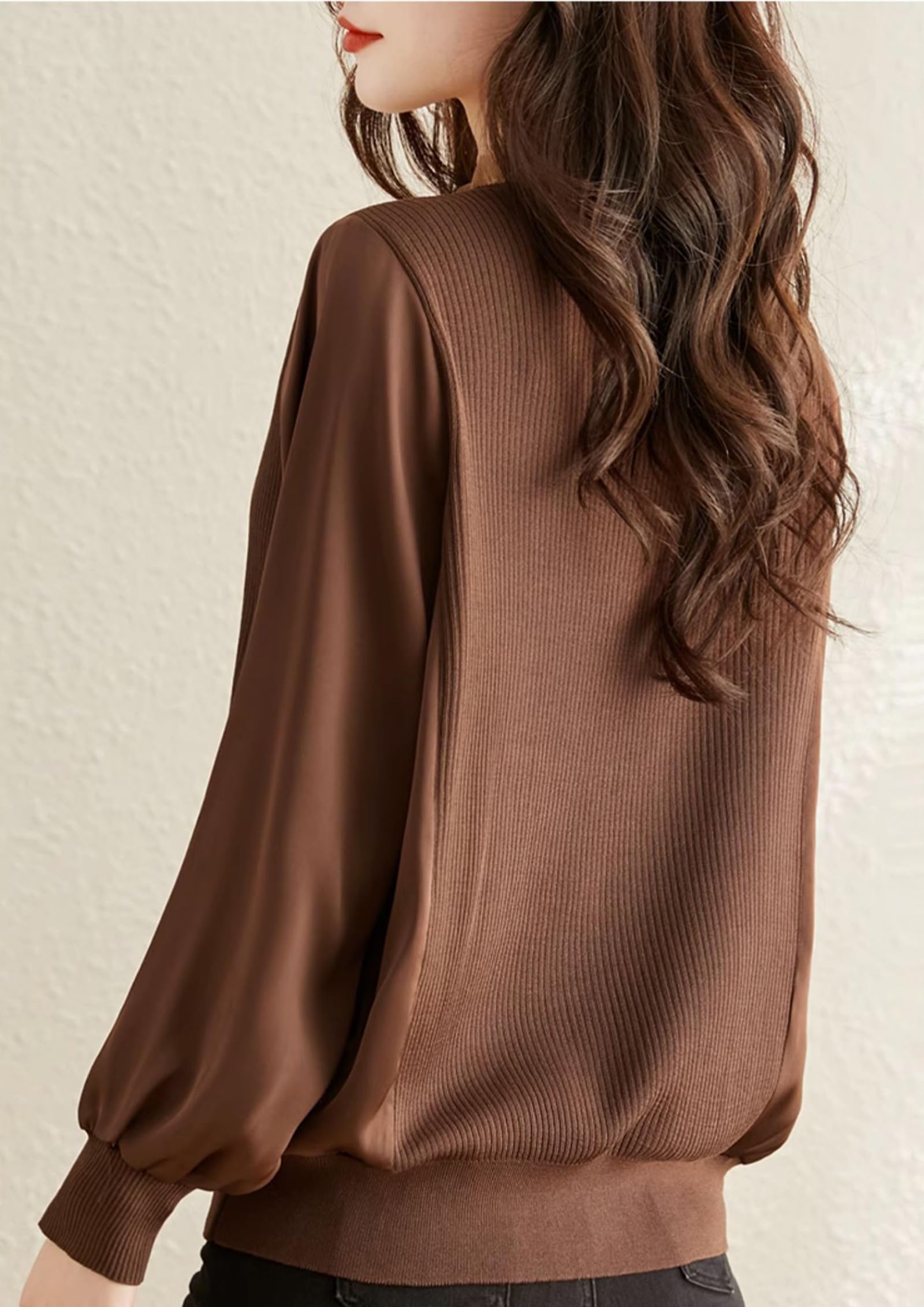 Knit Patchwork Button Casual Blouse Tops - LAI MENG FIVE CATS