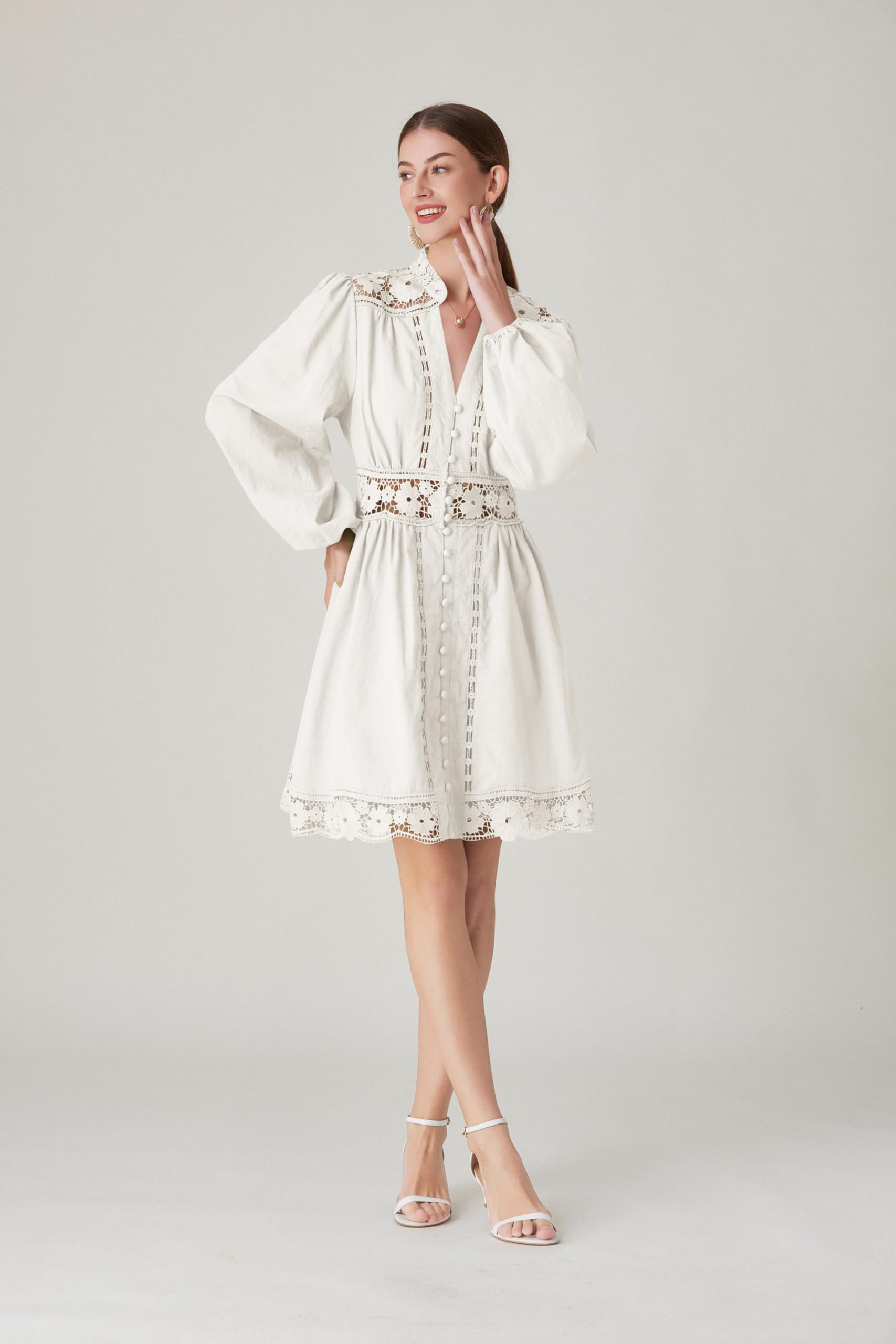 BK-Lace Lantern Long Sleeve Mini Dress - LAI MENG FIVE CATS