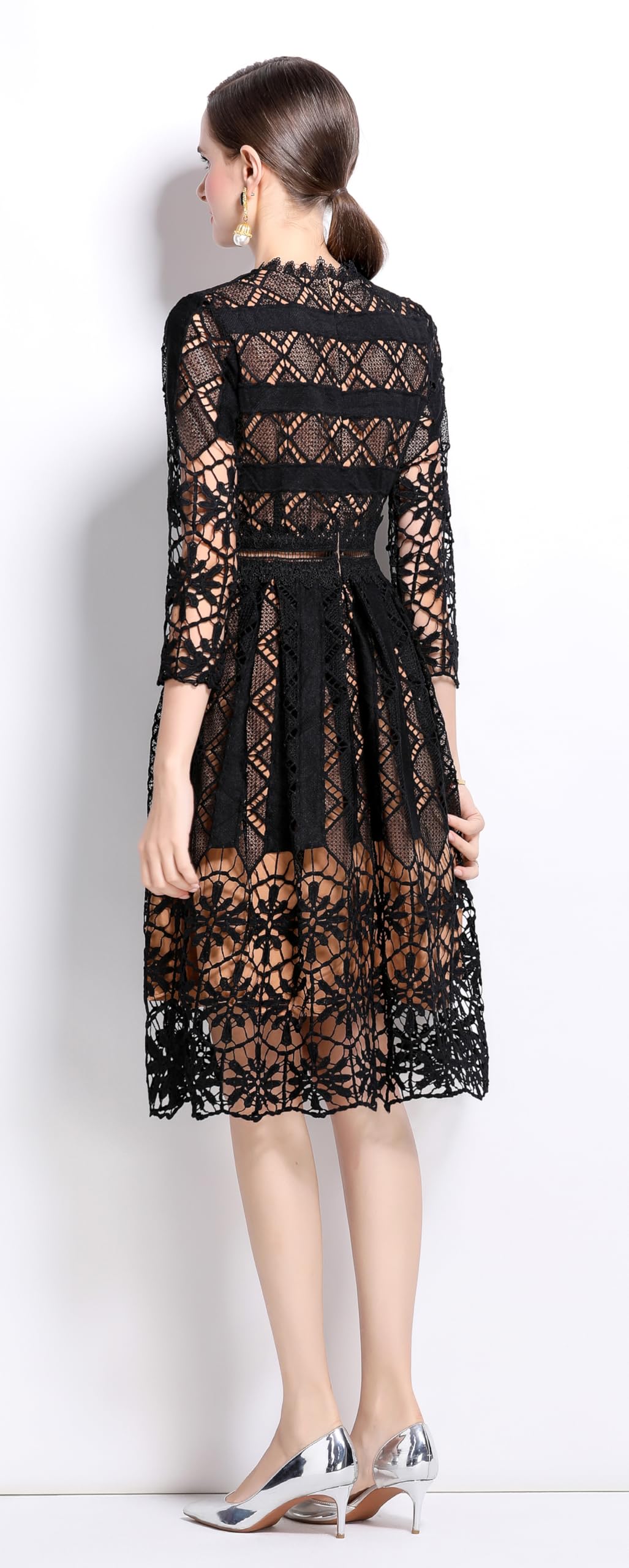 Womens 2/3 Sleeve Wedding Midi Dress - LAI MENG FIVE CATS