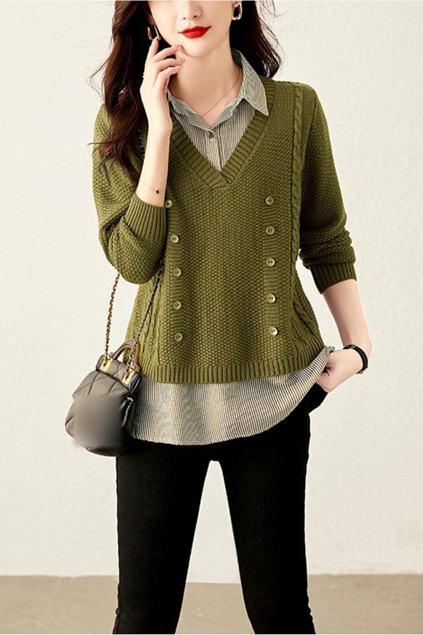 Knit 2 in 1 Tunics Patchwork Tops - LAI MENG FIVE CATS