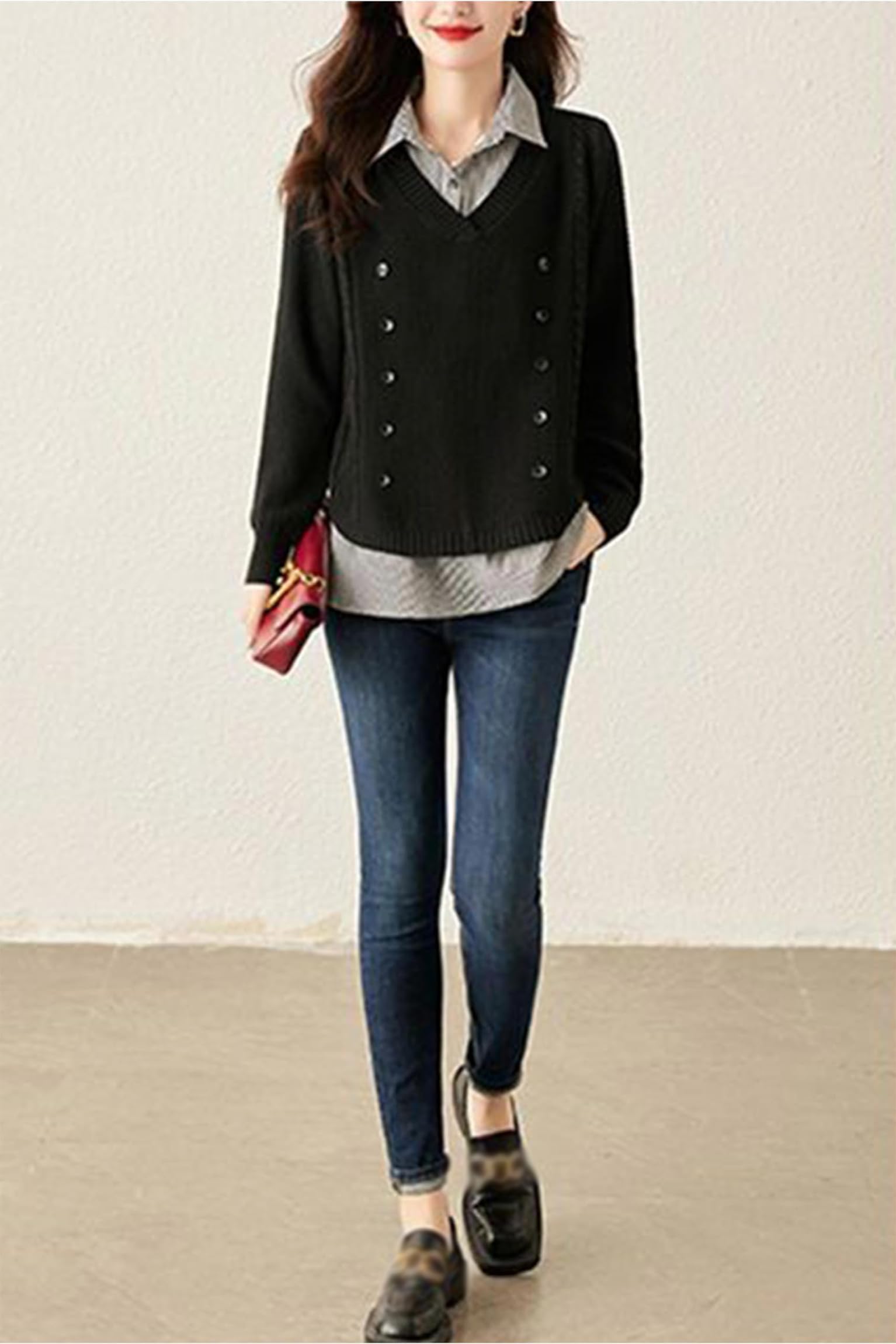 Knit  2 in 1 Tunics Patchwork Tops - LAI MENG FIVE CATS