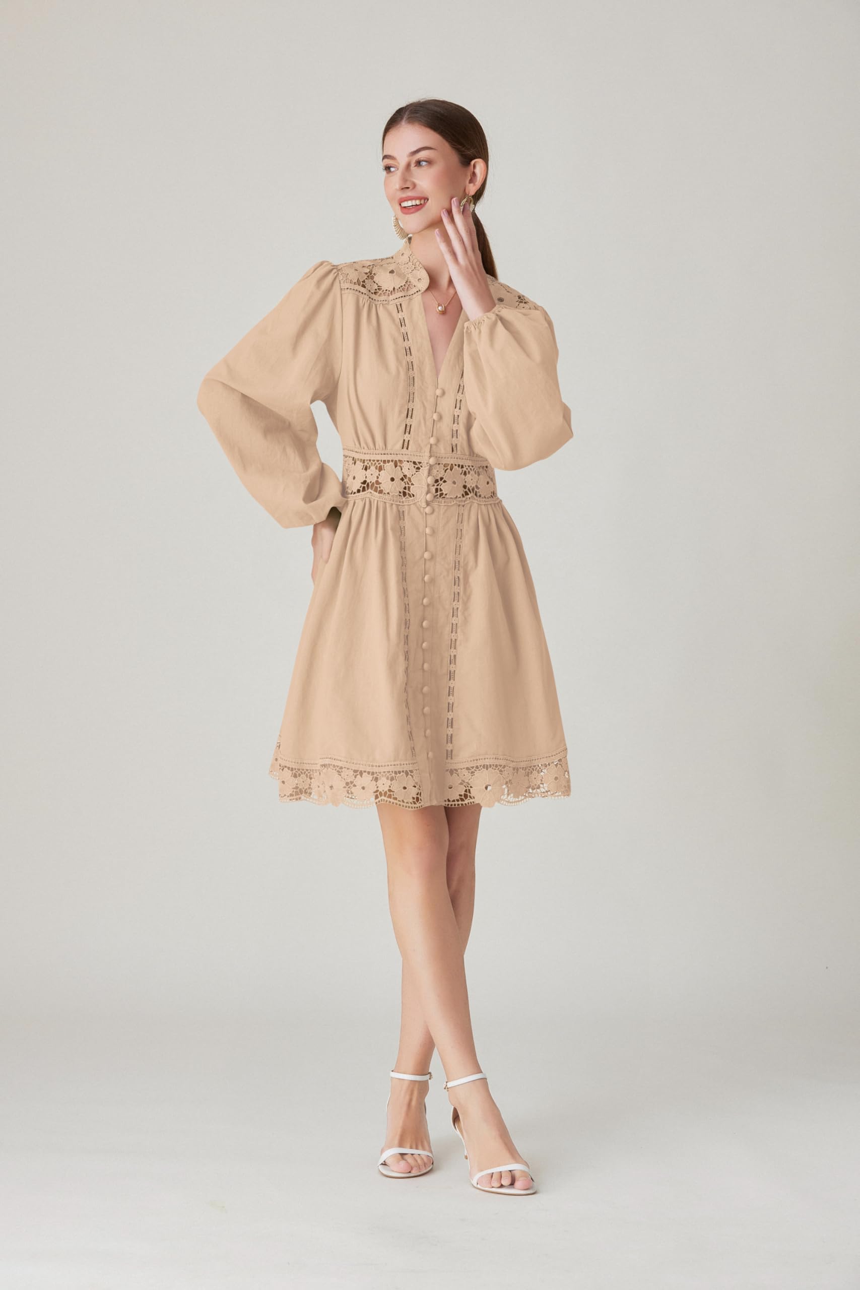 BK-Lace Lantern Long Sleeve Mini Dress - LAI MENG FIVE CATS