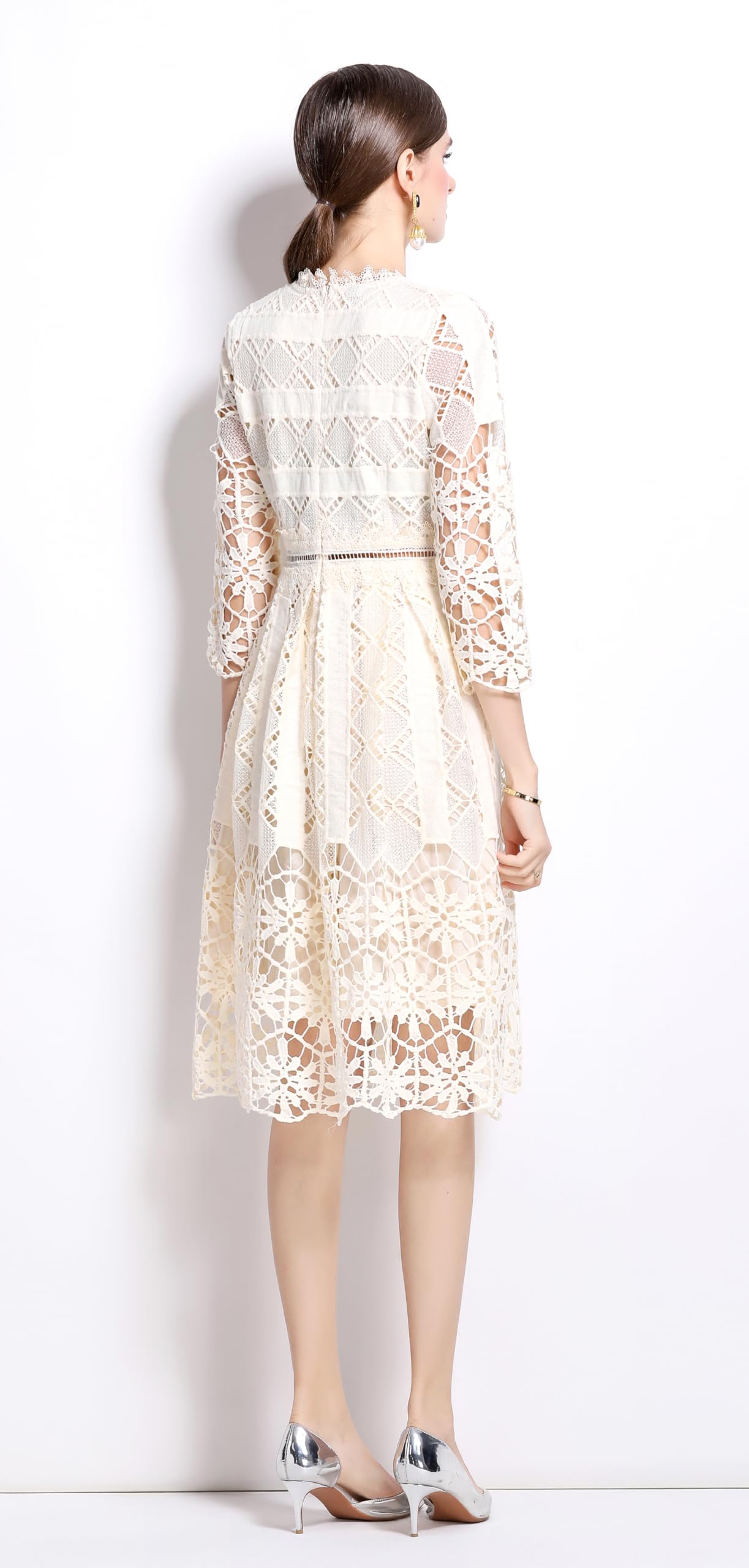Womens 2/3 Sleeve Wedding Midi Dress - LAI MENG FIVE CATS