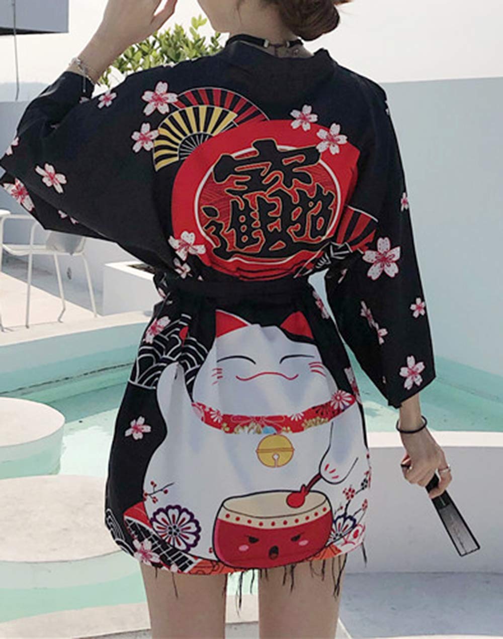 K10-Women's Lucky Cat Cardigan Kimono Cute Tops - LAI MENG FIVE CATS