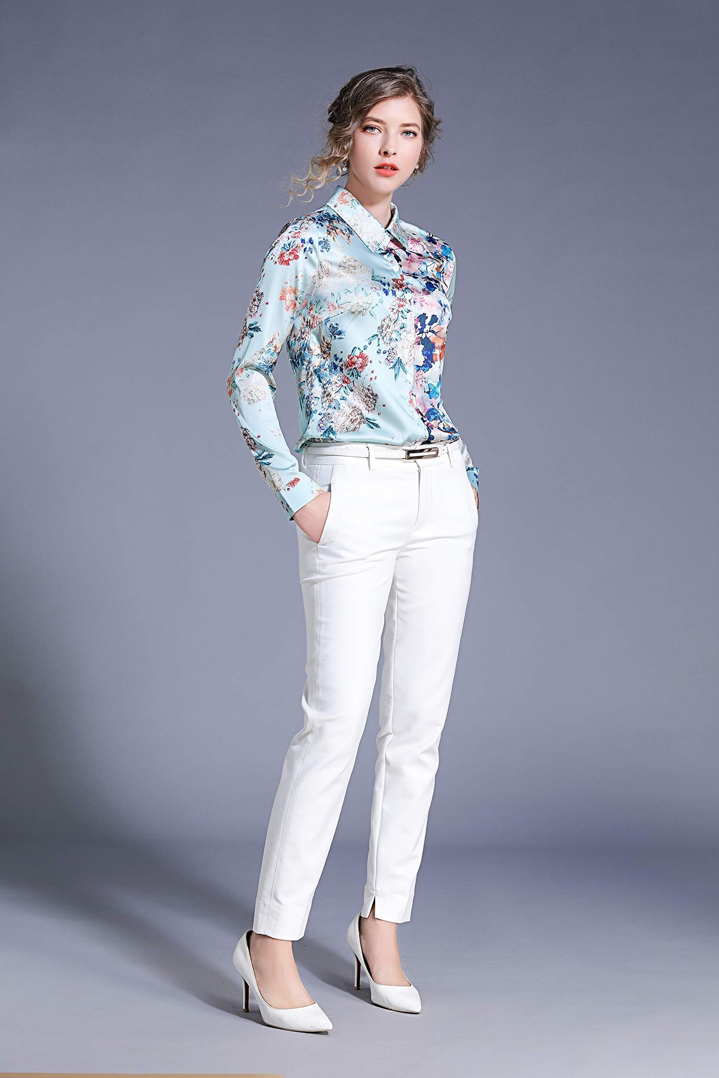 Floral Print Button Down Casual Blouse