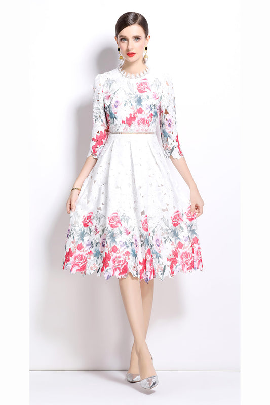 Womens Flowy Lace Party Midi Dress - LAI MENG FIVE CATS
