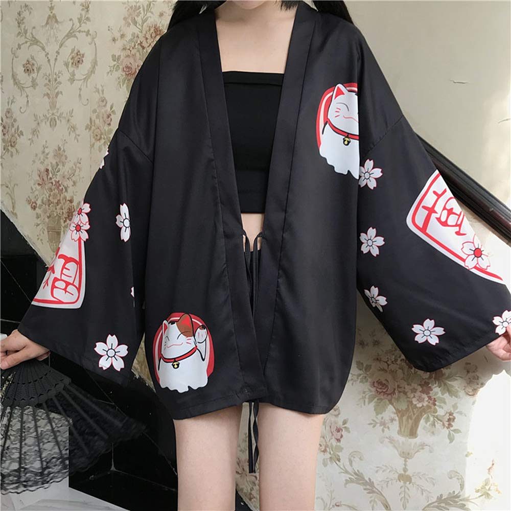 K10-Women's Lucky Cat Cardigan Kimono Cute Tops - LAI MENG FIVE CATS