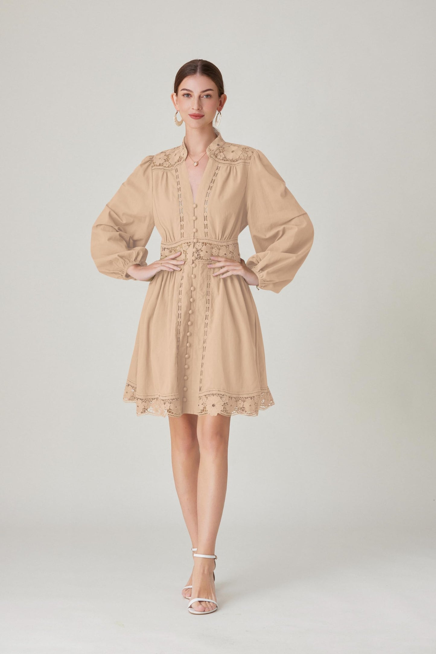 BK-Lace Lantern Long Sleeve Mini Dress - LAI MENG FIVE CATS