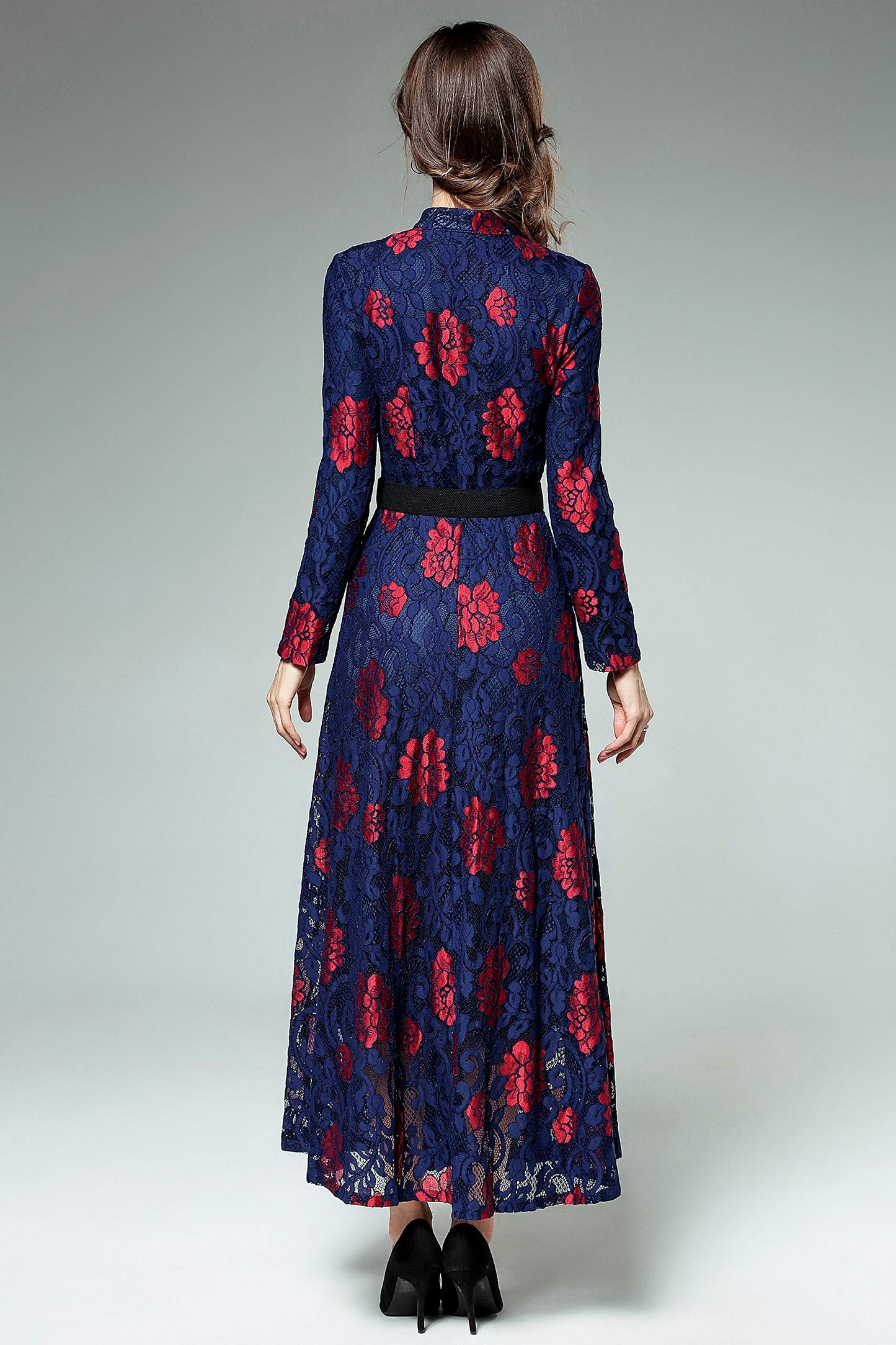 BK-Lace Floral Cocktail Evening Wedding Guest Party Maxi Dress