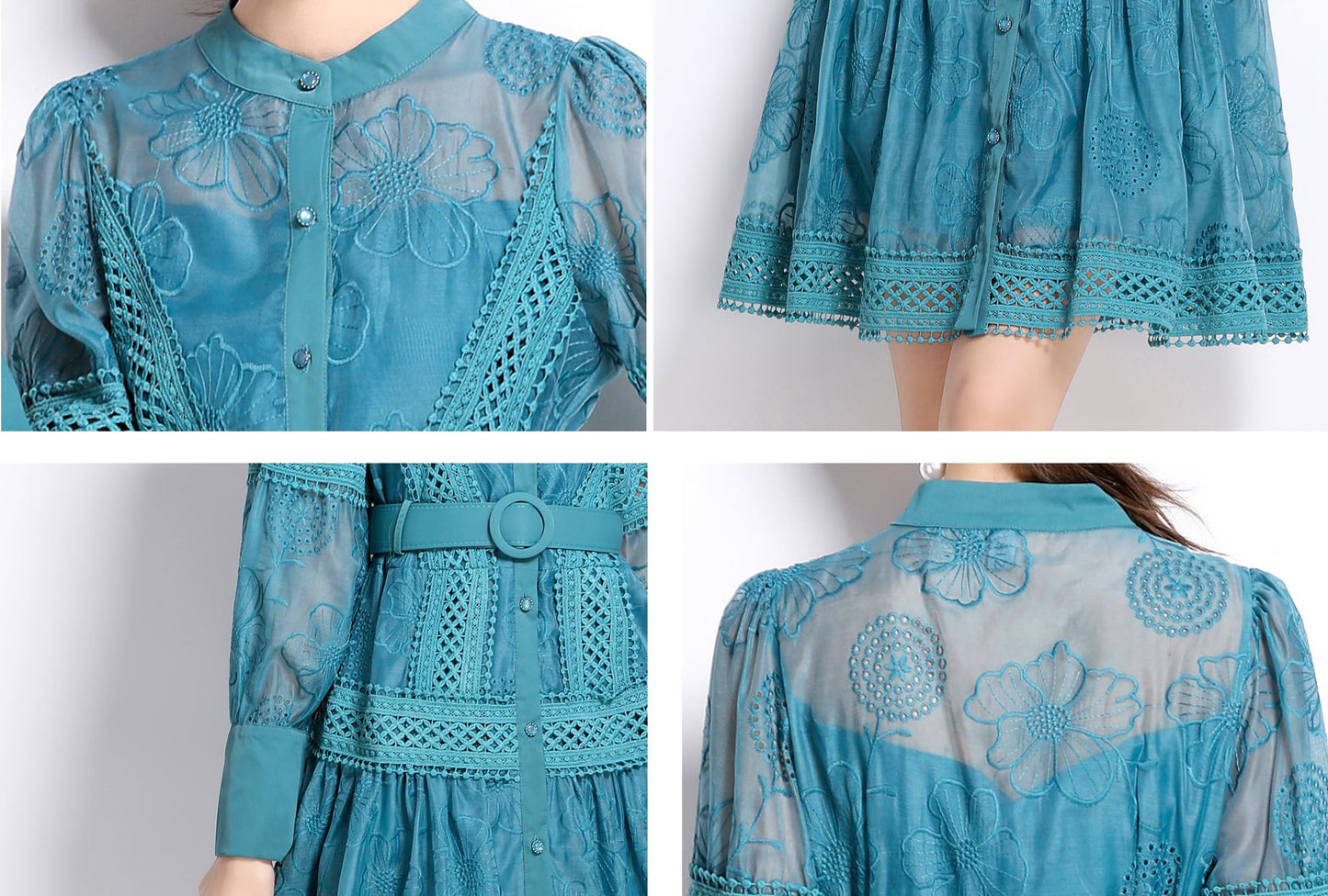 BK-Womens Hollow Lantern Sleeve Mini Dress - LAI MENG FIVE CATS