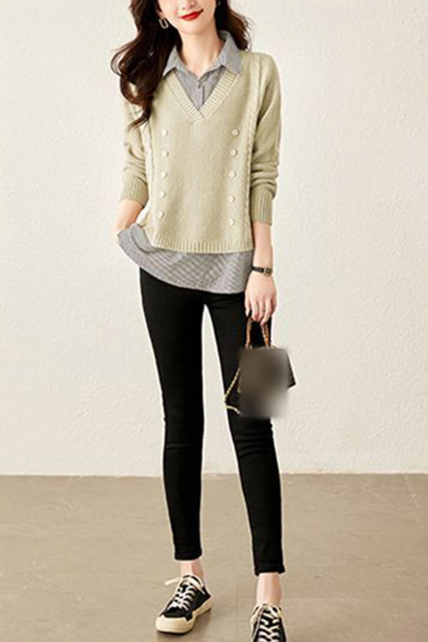 Knit 2 in 1 Tunics Patchwork Tops - LAI MENG FIVE CATS