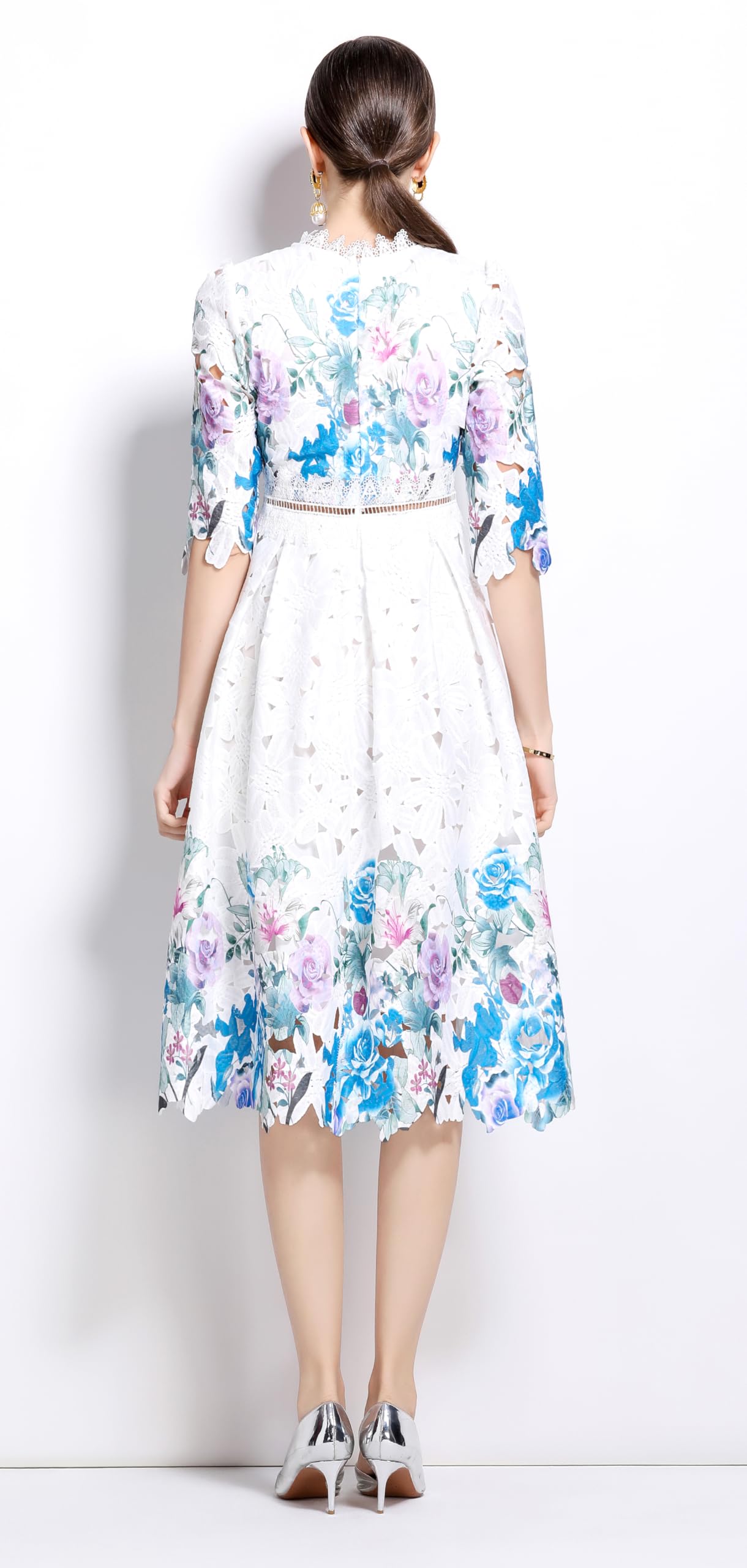 Womens Flowy Lace Party Midi Dress - LAI MENG FIVE CATS