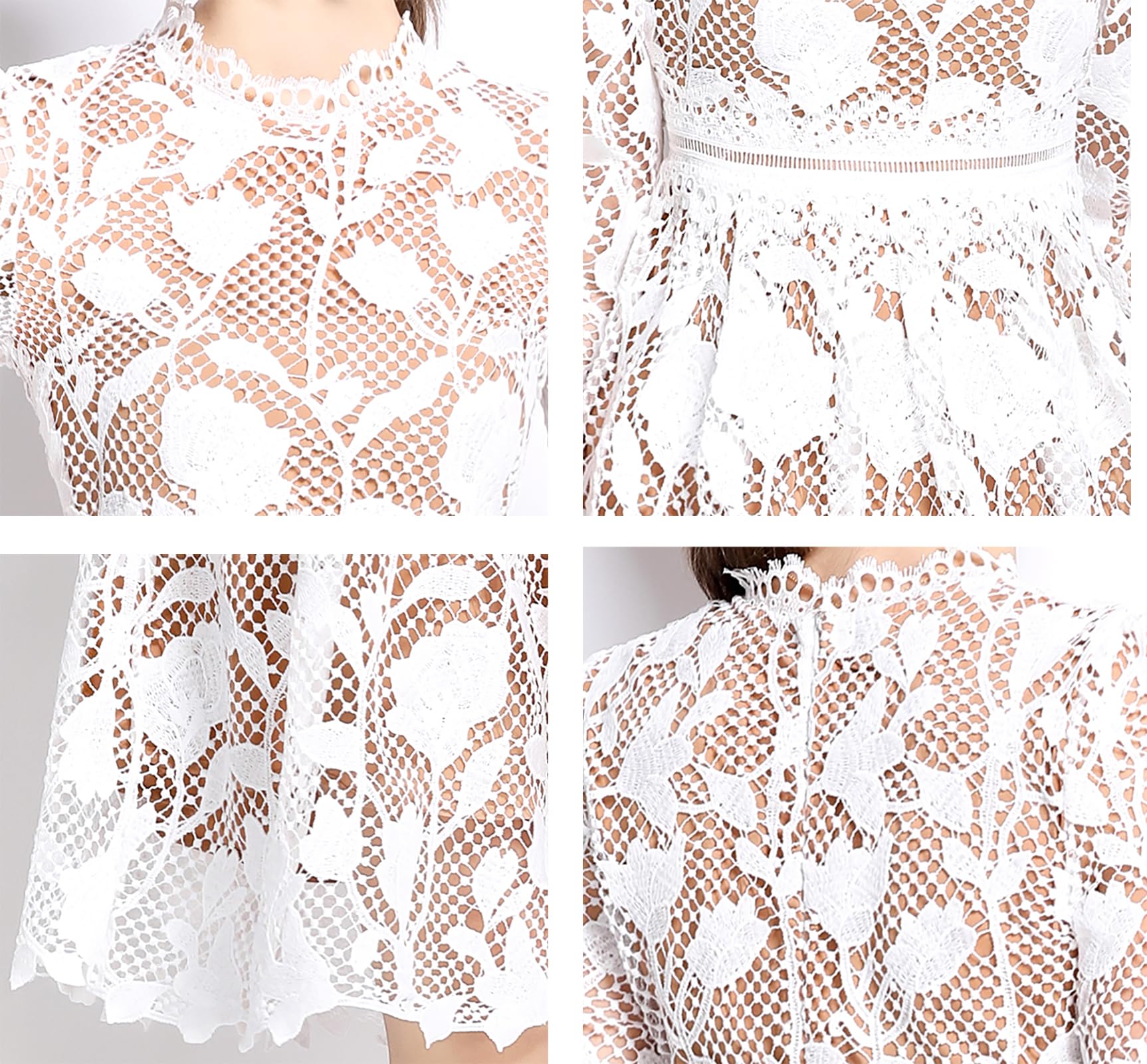 Womens Lace Floral Elegant Midi Dress - LAI MENG FIVE CATS