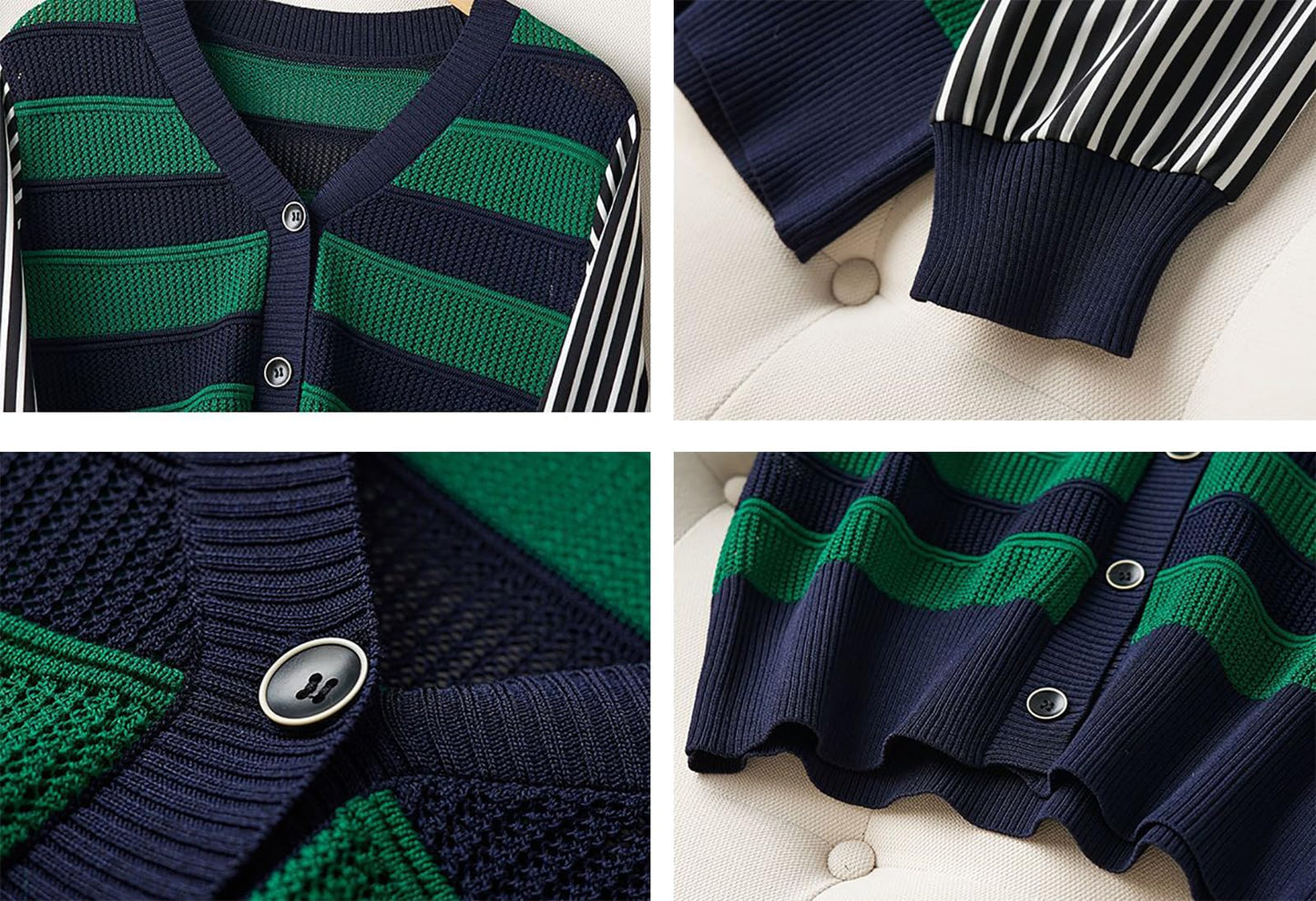 BK-Striped Cardigan Button Fashion Casual Tops - LAI MENG FIVE CATS
