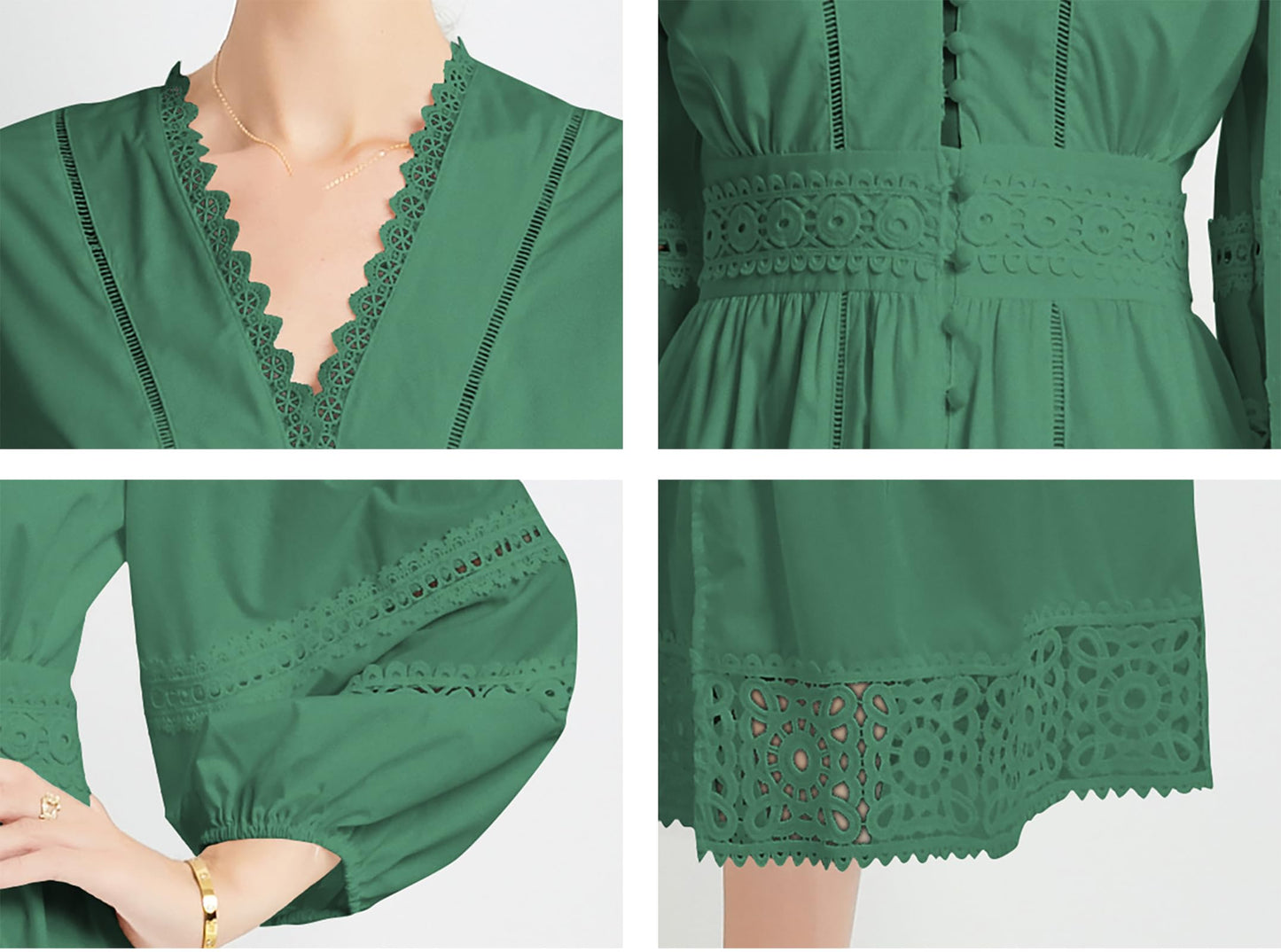 Womens Hollow Buttons Puffy Sleeves Midi Dress - LAI MENG FIVE CATS
