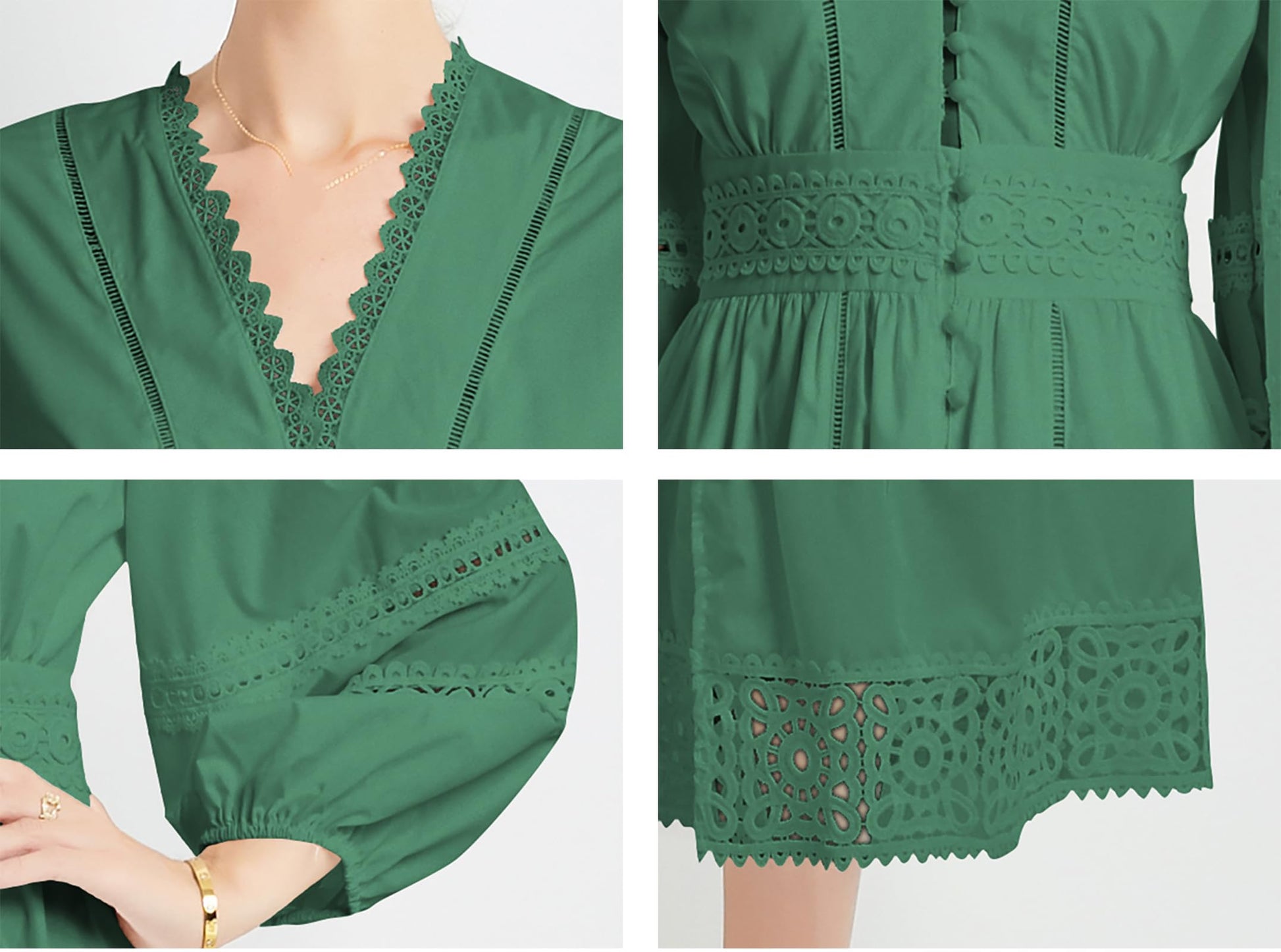 Womens Hollow Buttons Puffy Sleeves Midi Dress - LAI MENG FIVE CATS