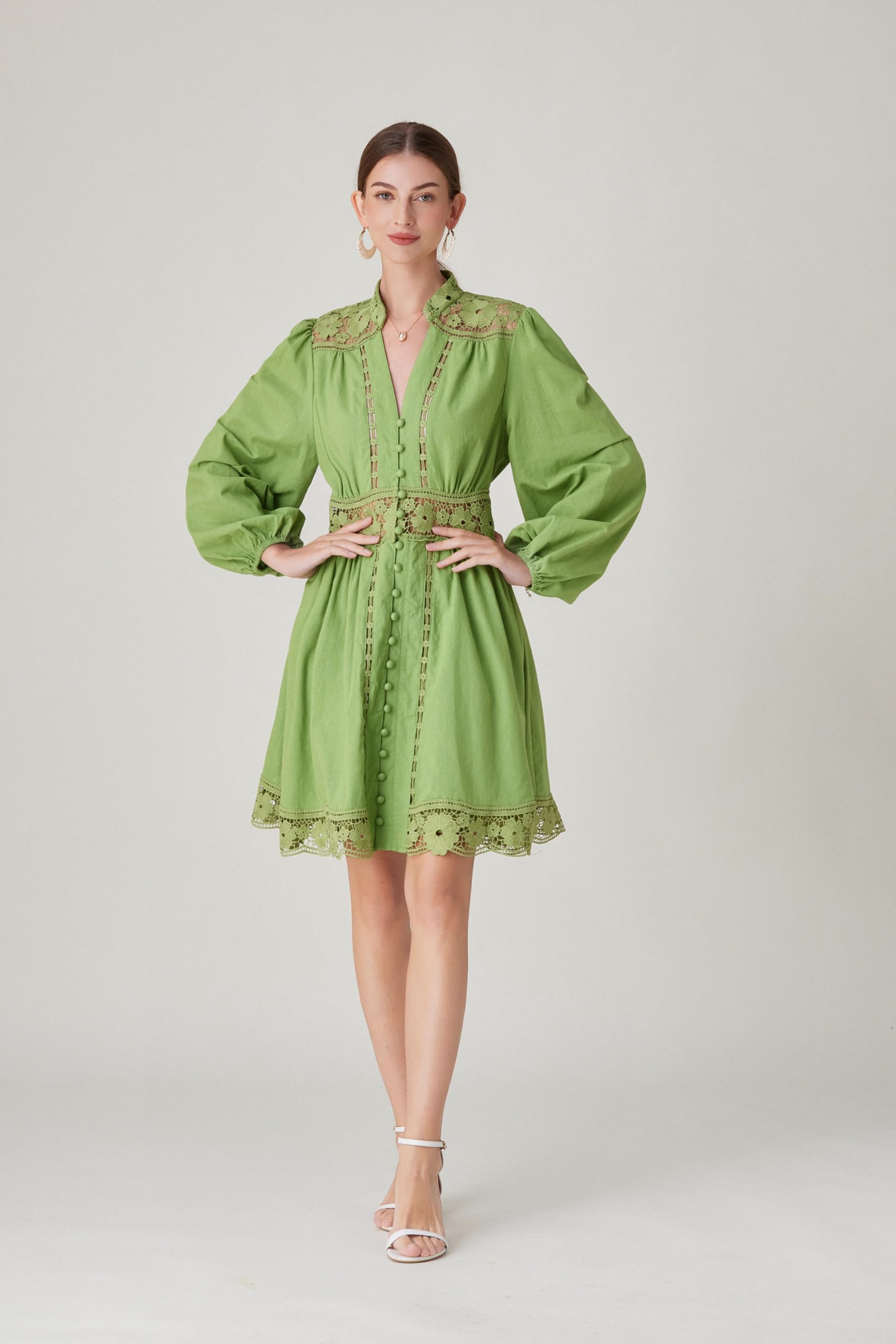 BK-Lace Lantern Long Sleeve Mini Dress - LAI MENG FIVE CATS