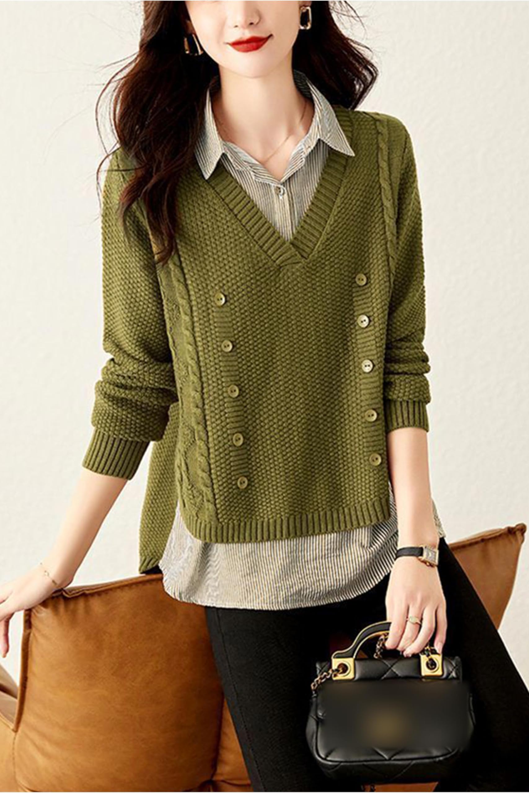 Knit  2 in 1 Tunics Patchwork Tops - LAI MENG FIVE CATS
