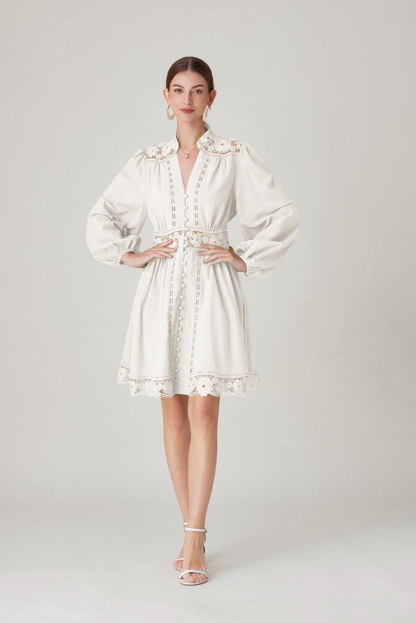 BK-Lace Lantern Long Sleeve Mini Dress - LAI MENG FIVE CATS
