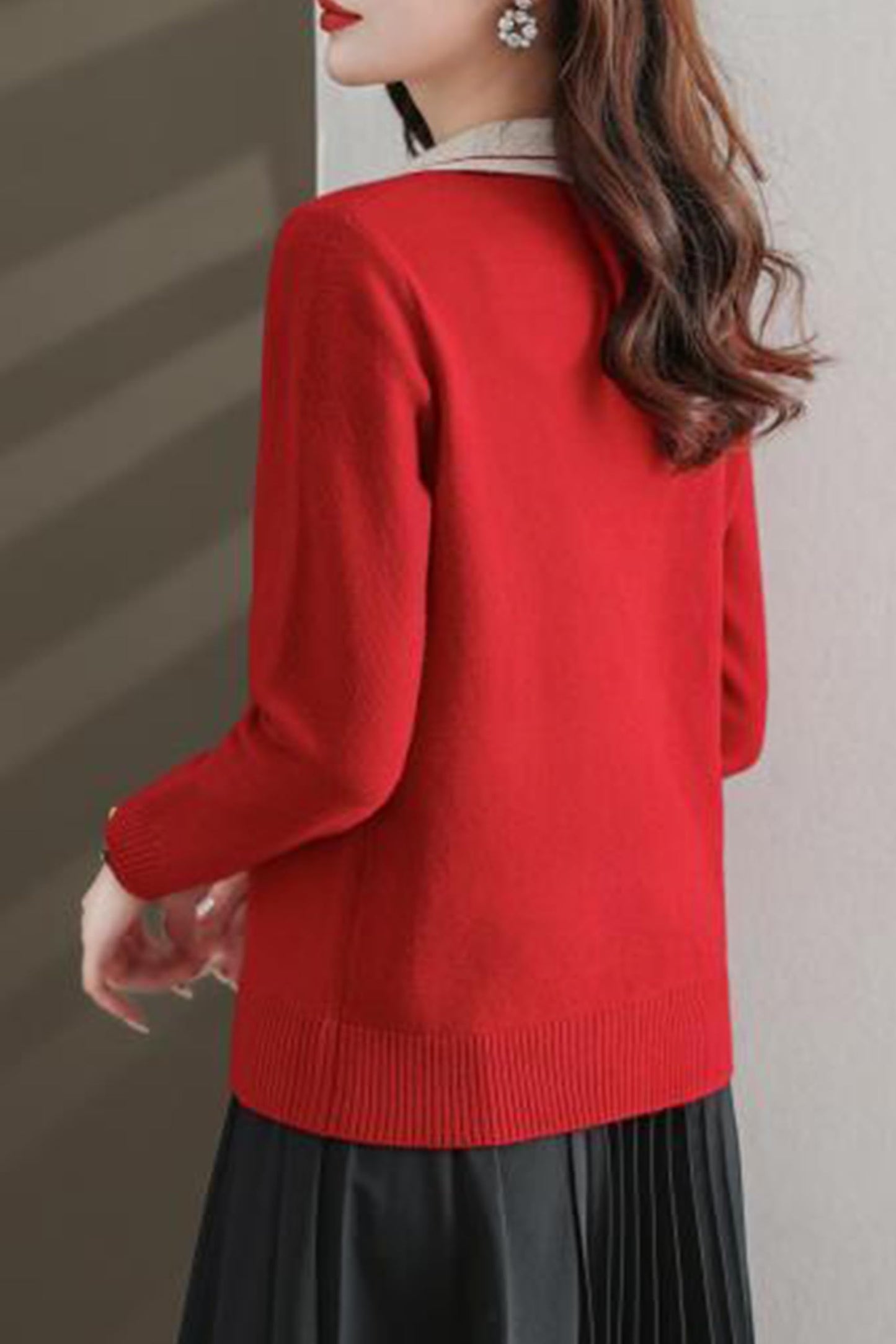 Collar Shirt V-Neck Patchwork Blouse Top - LAI MENG FIVE CATS