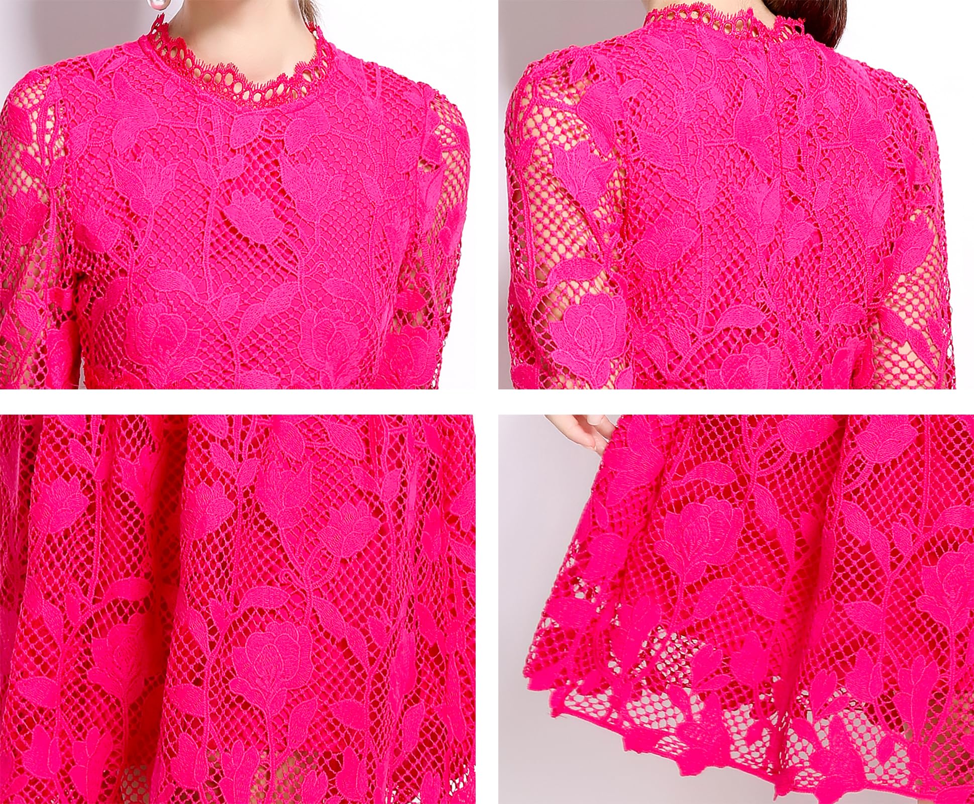 Womens Lace Floral Elegant Midi Dress - LAI MENG FIVE CATS
