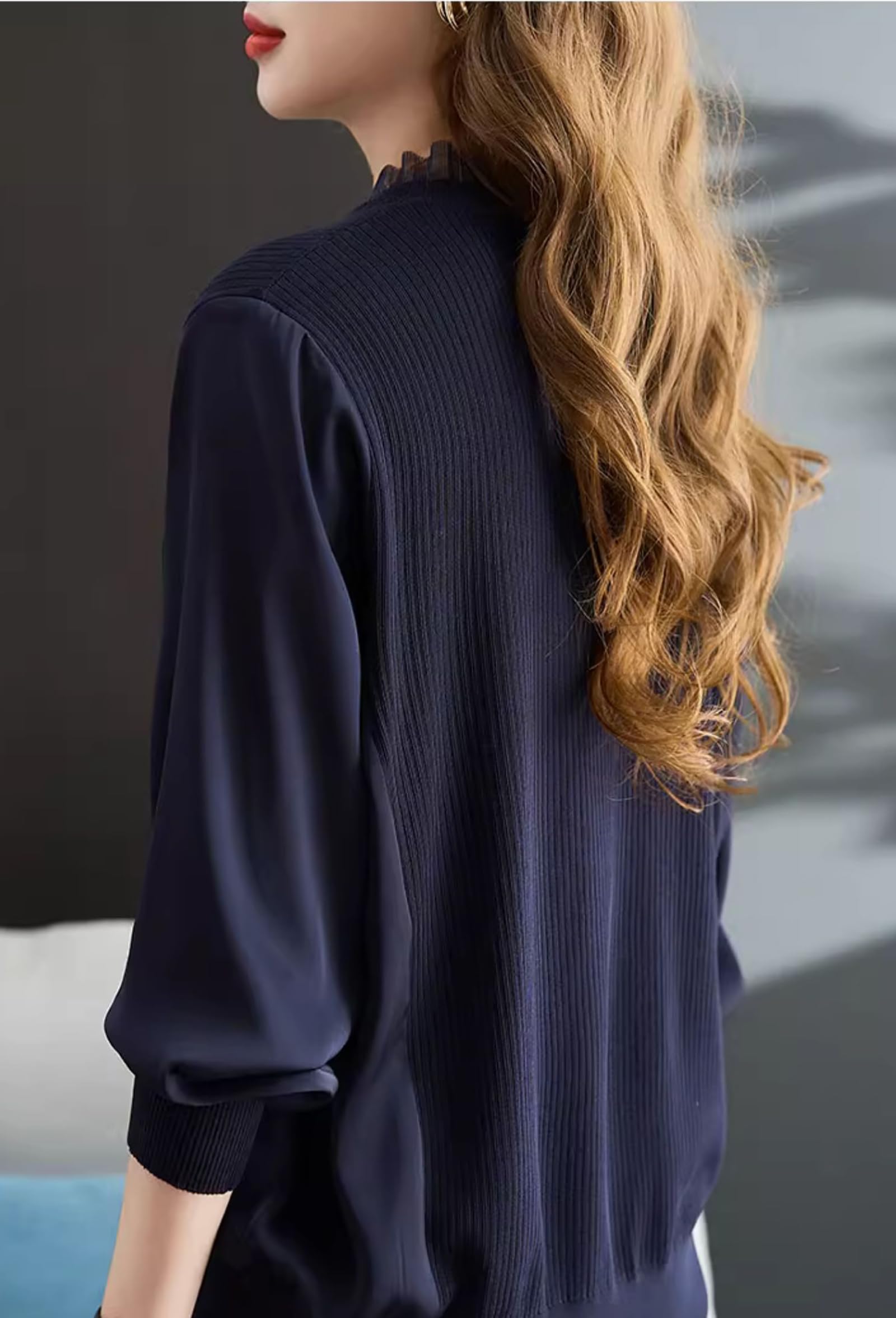 Knit Patchwork Button Casual Blouse Tops - LAI MENG FIVE CATS