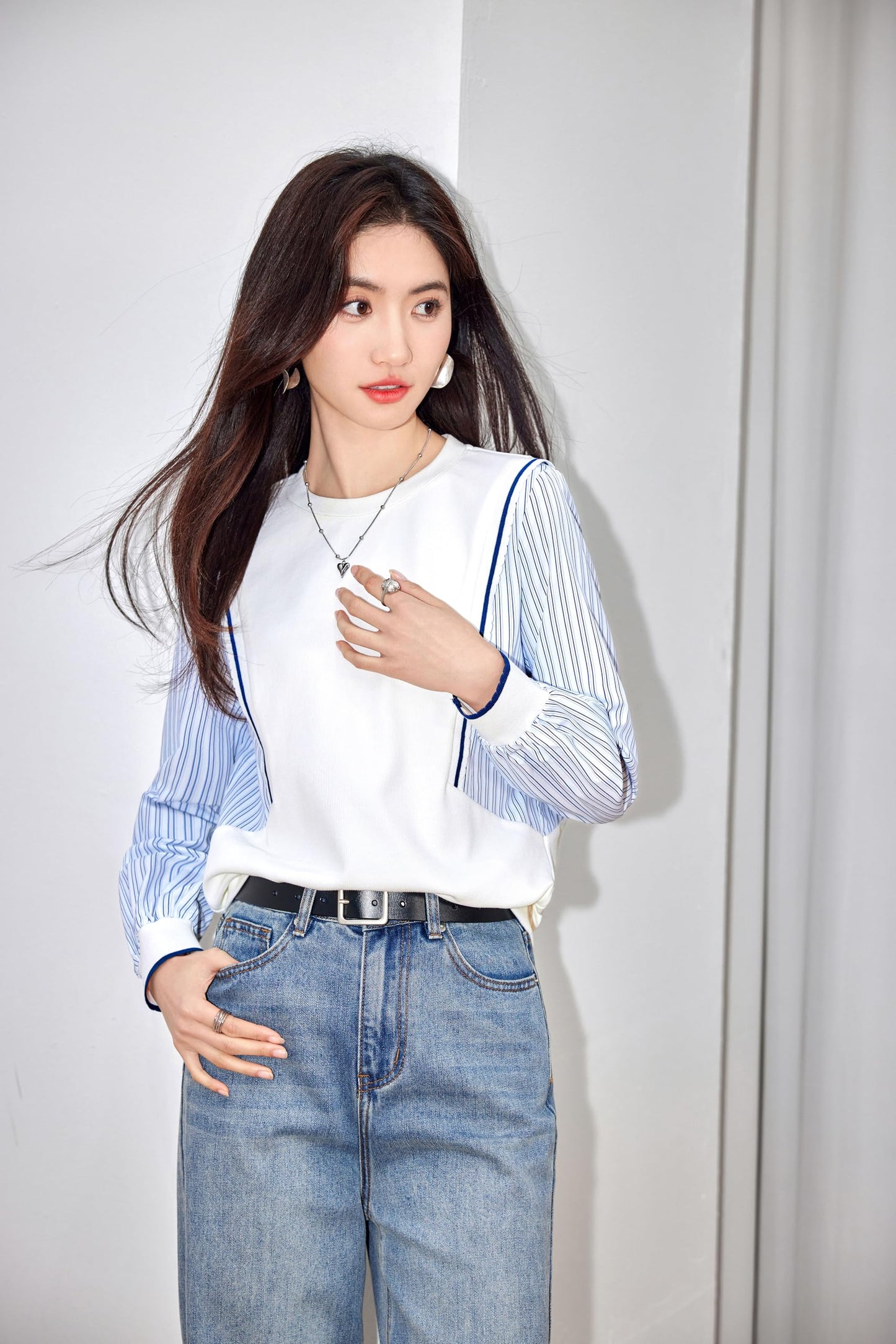 Pullover Patchwork Stripe Blouse Knit Tops - LAI MENG FIVE CATS