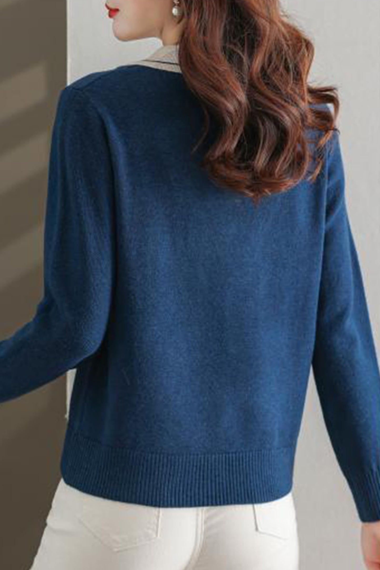 Collar Shirt V-Neck Patchwork Blouse Top - LAI MENG FIVE CATS