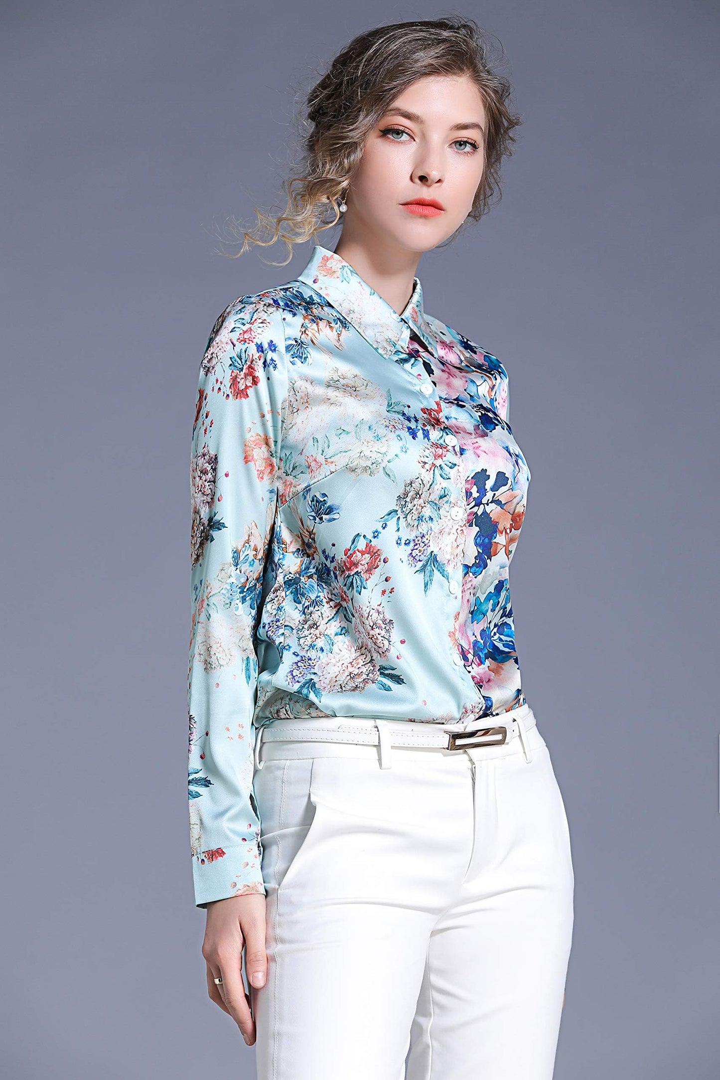 Floral Print Button Down Casual Blouse