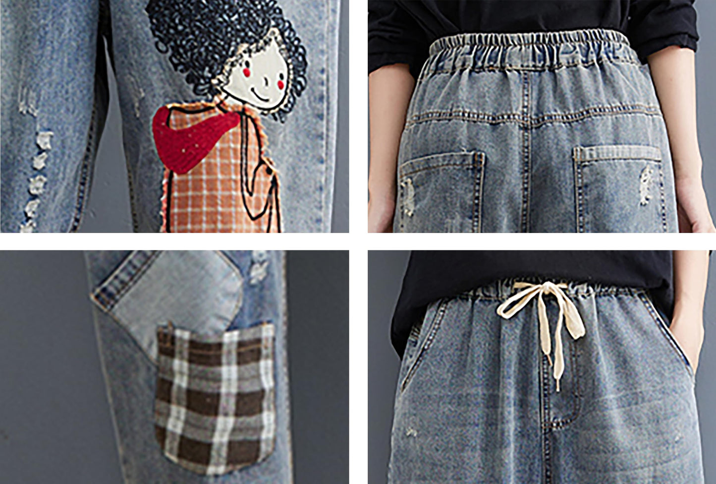 BK-Jeans Denim Elastic Waist with Pocket - LAI MENG FIVE CATS