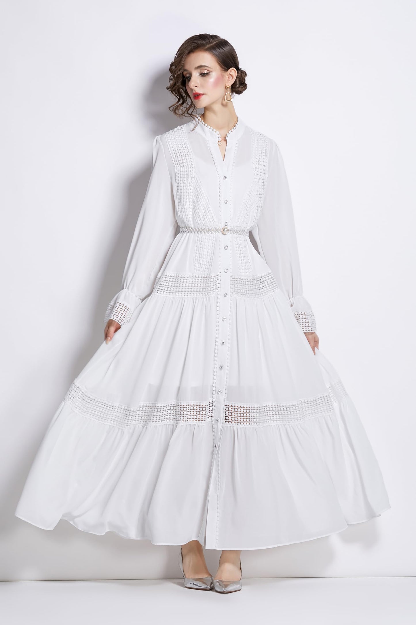 Womens Hollow A Line Maxi Dress With Belt - LAI MENG FIVE CATS